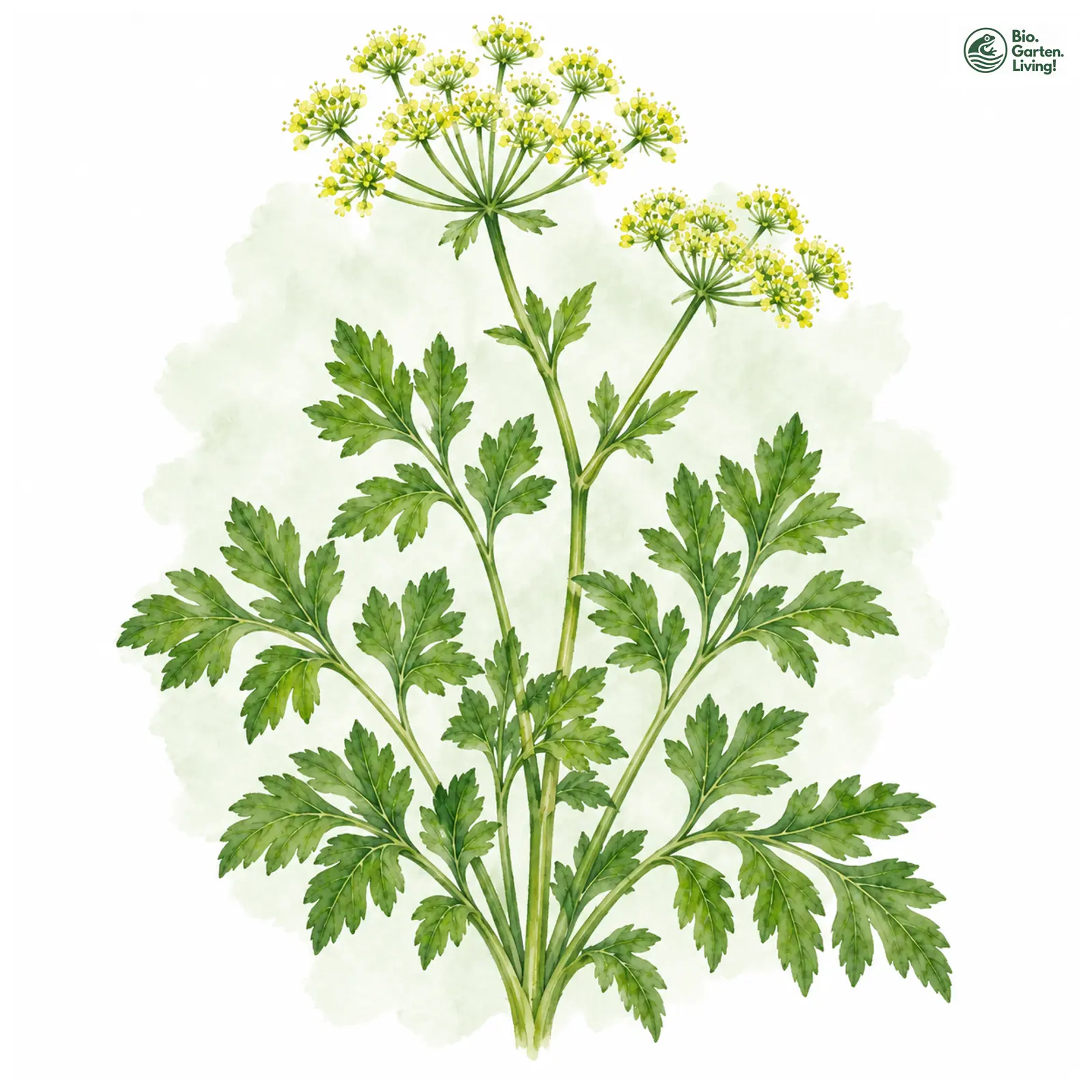 Aquarellzeichnung: Garten-Petersilie (Petroselinum crispum)