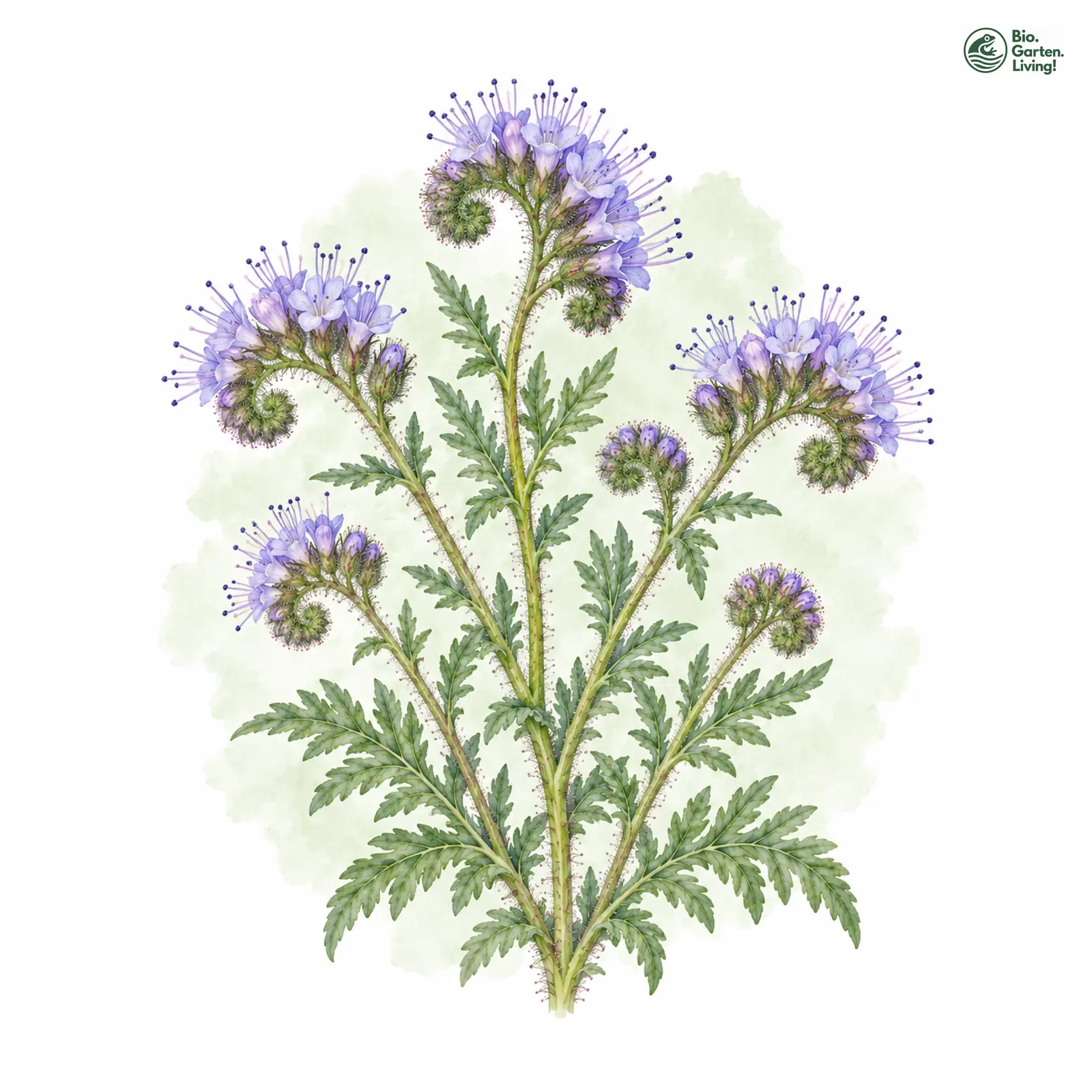 Aquarellzeichnung: Büschelschön (Phacelia tanacetifolia)