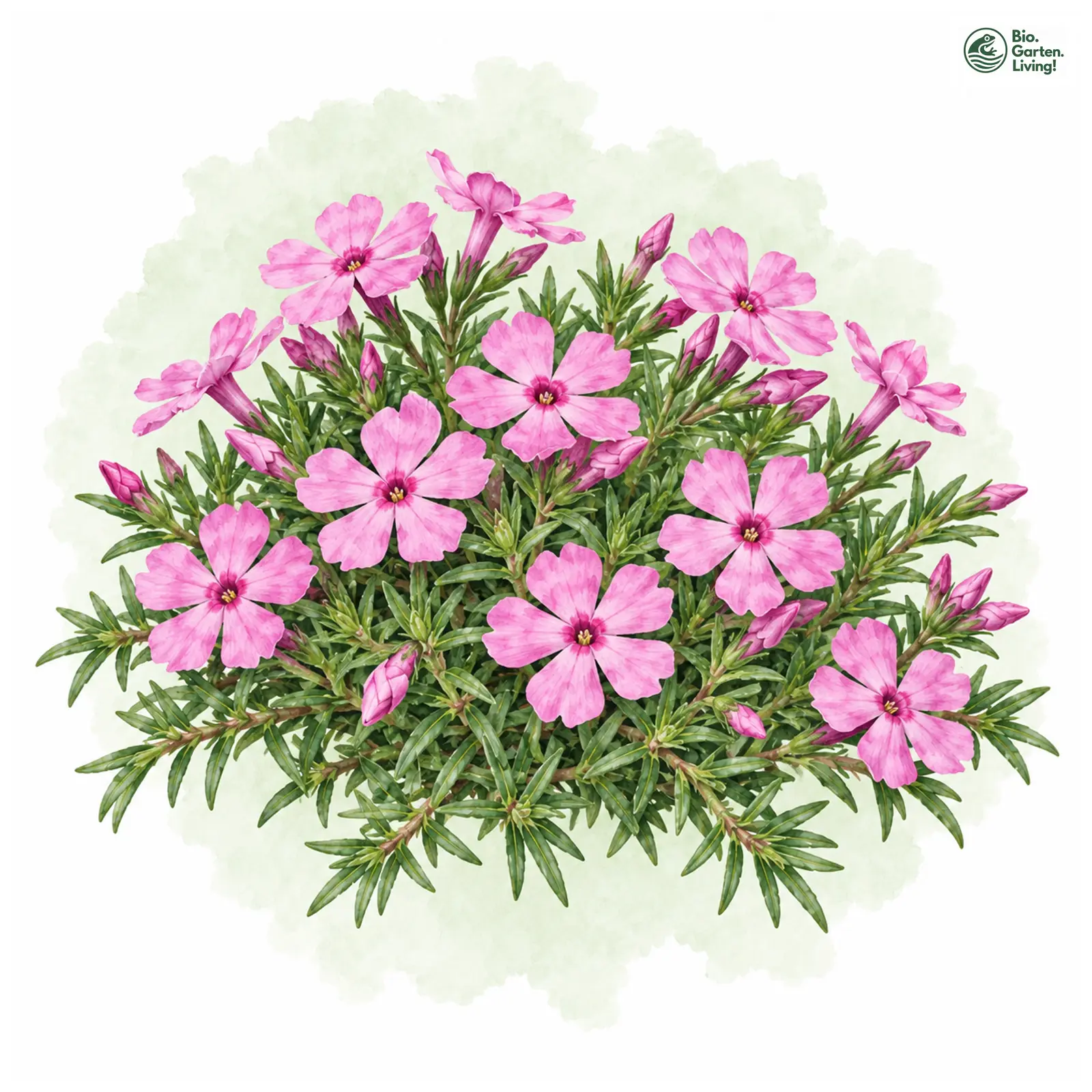 Aquarellzeichnung: Polster-Flammenblume (Phlox subulata)
