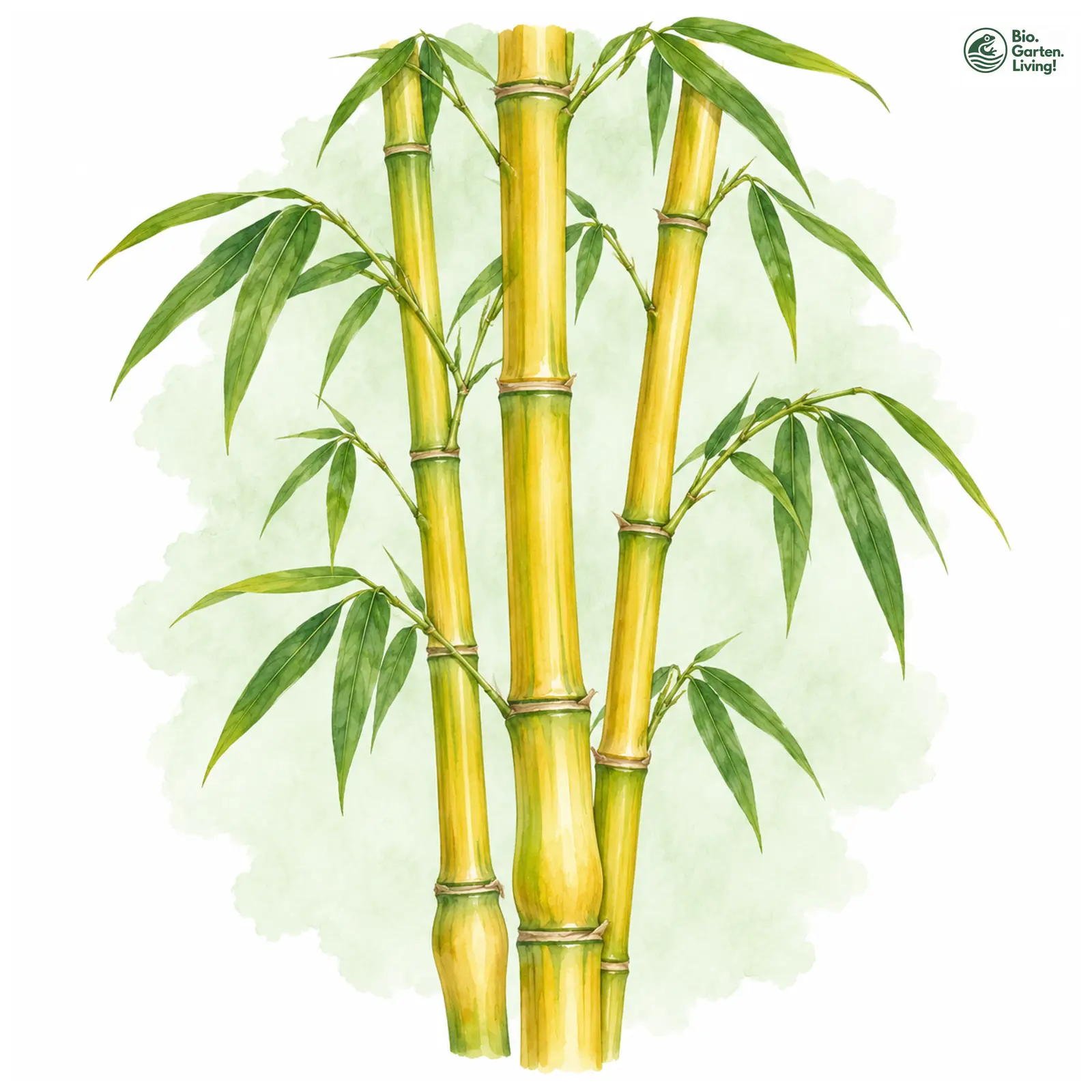 Aquarellzeichnung: Gold-Flachrohrbambus (Phyllostachys aurea)
