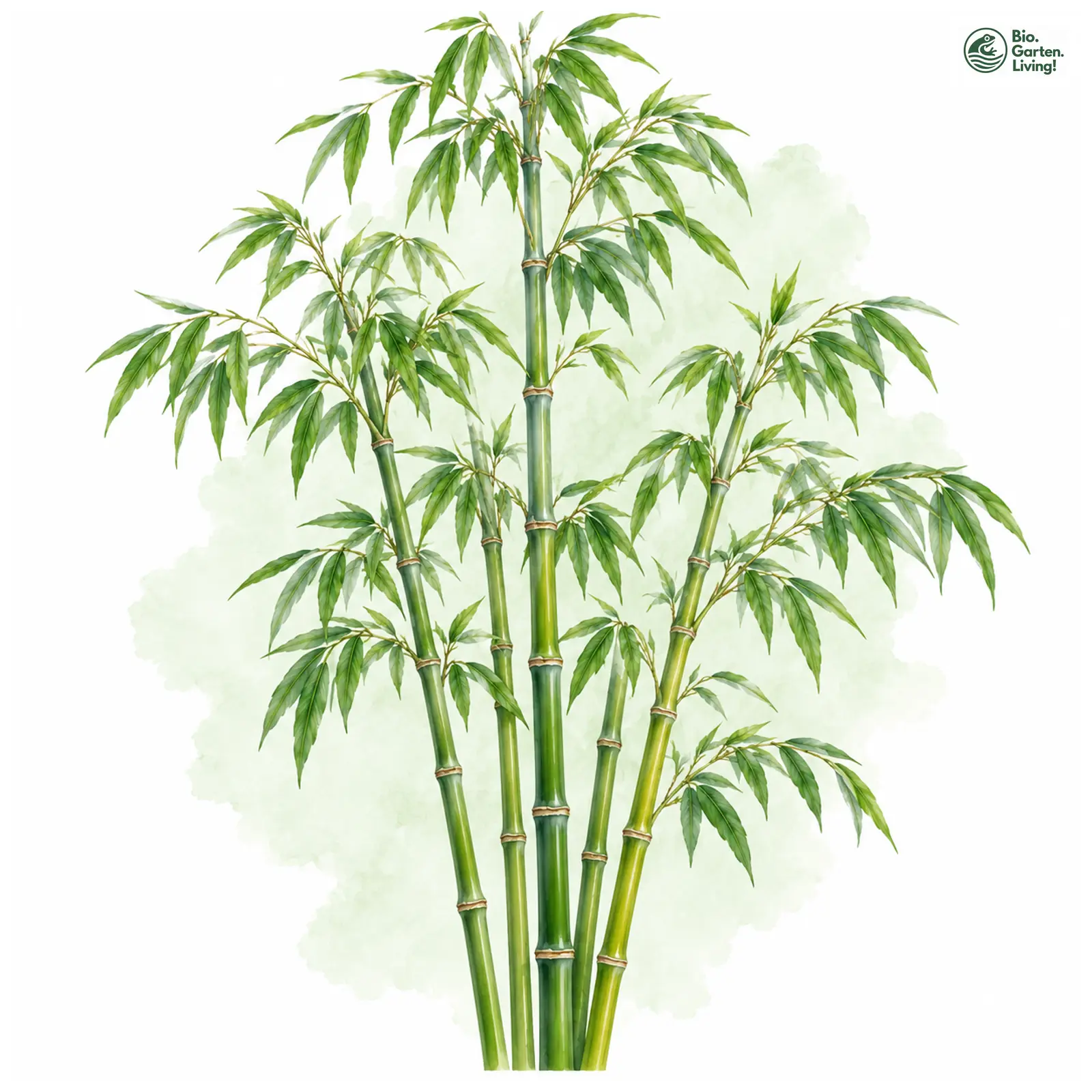 Aquarellzeichnung: Smaragdgrüner Flachrohrbambus (Phyllostachys viridiglaucescens)