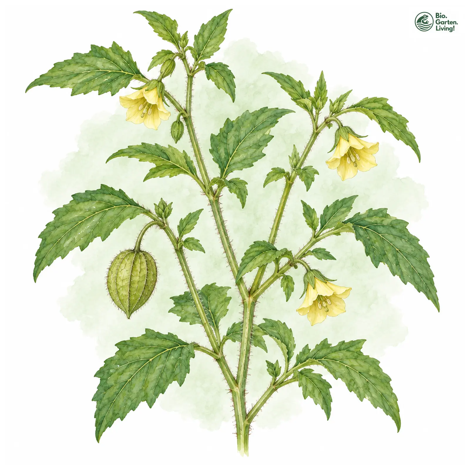 Aquarellzeichnung: Sternkirsche (Physalis angulata)