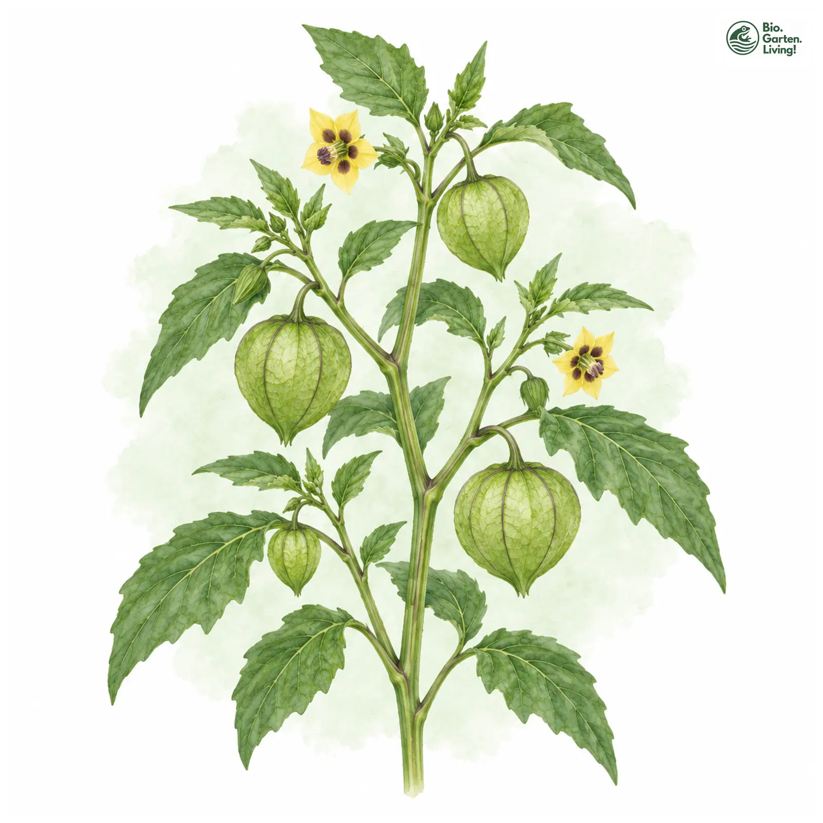 Aquarellzeichnung: Tomatillo (Physalis philadelphica)