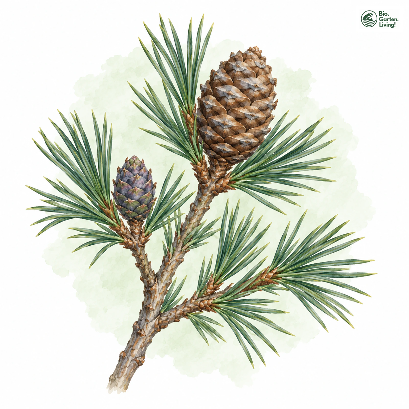 Aquarellzeichnung: Zirbel-Kiefer (Pinus cembra)