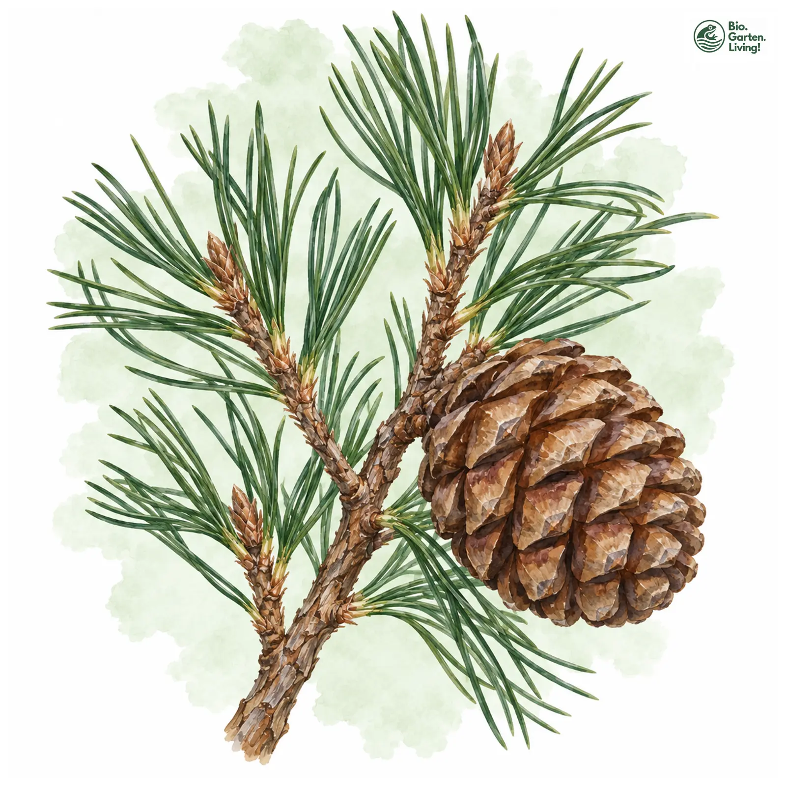 Aquarellzeichnung: Pinie (Pinus pinea)