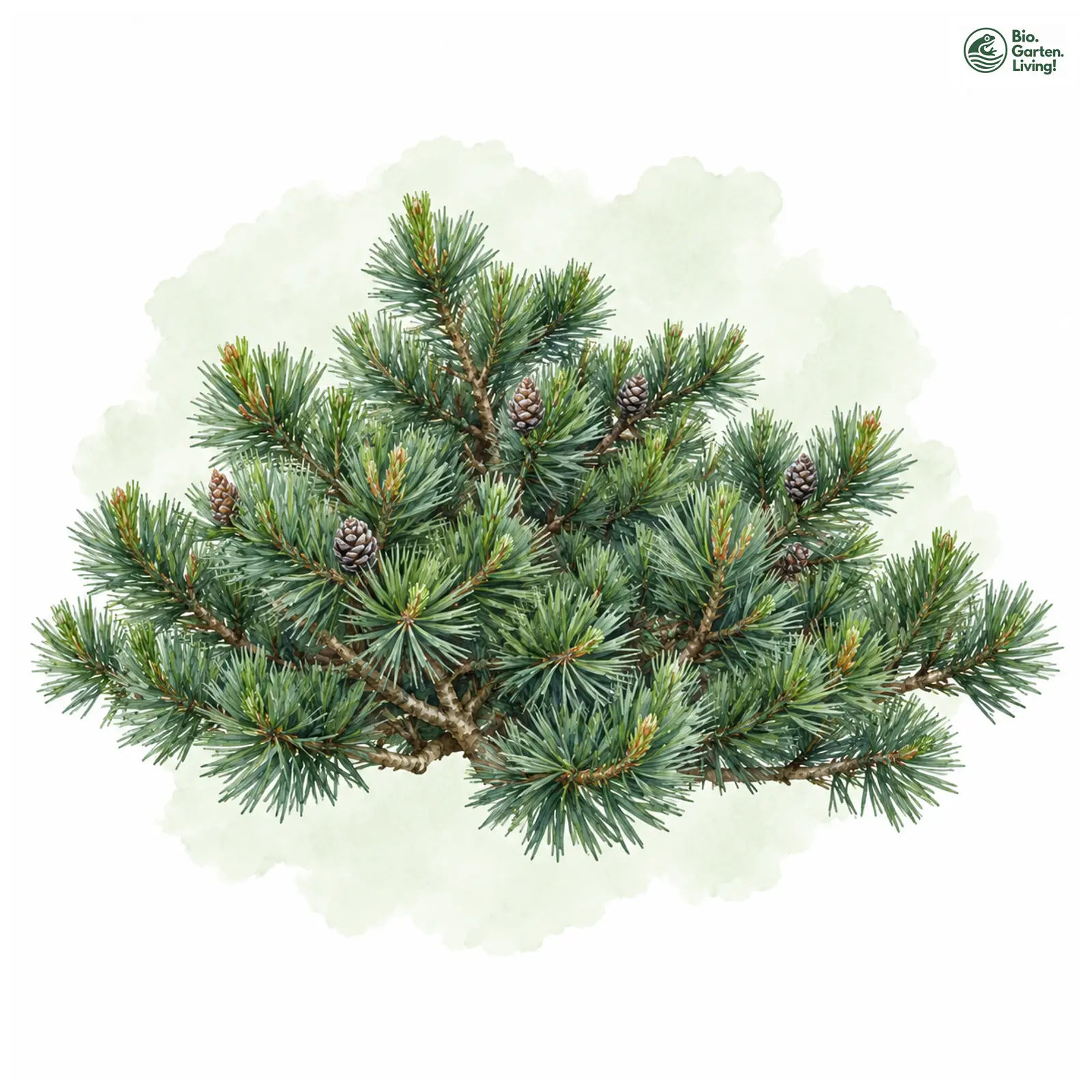 Aquarellzeichnung: Zwerg-Kiefer (Pinus pumila)