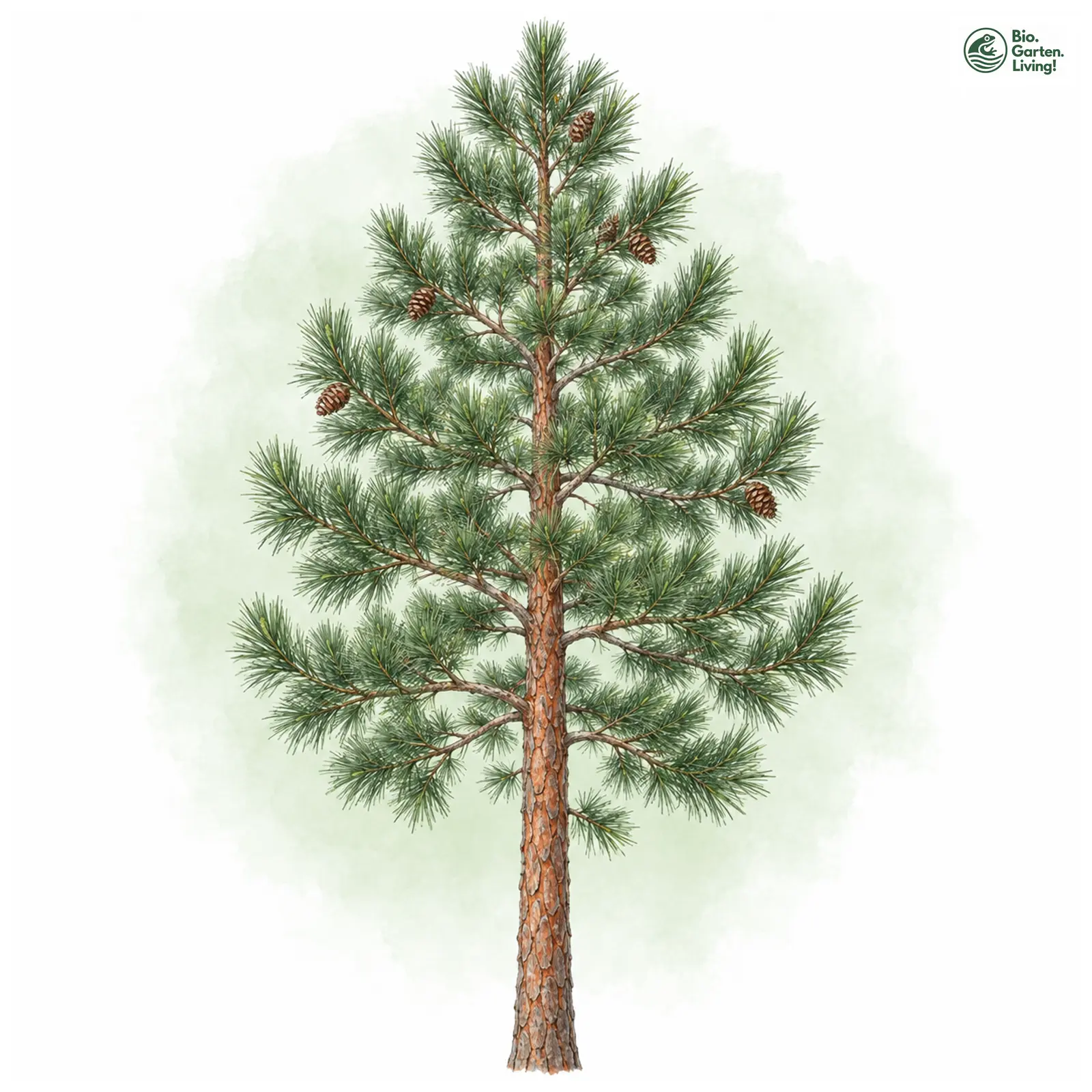 Aquarellzeichnung: Amerikanische Rot-Kiefer (Pinus resinosa)