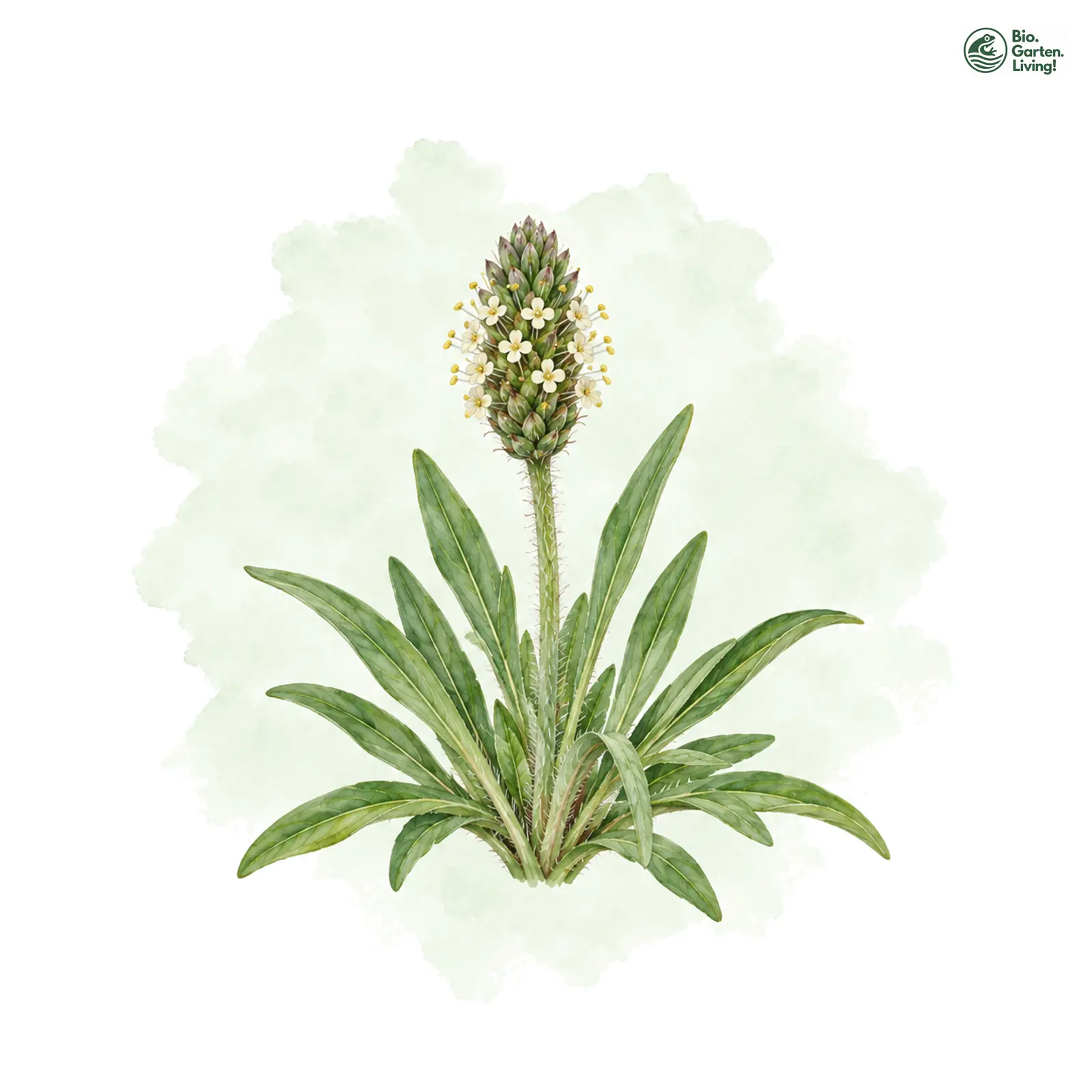 Aquarellzeichnung: Alpen-Wegerich (Plantago alpina)