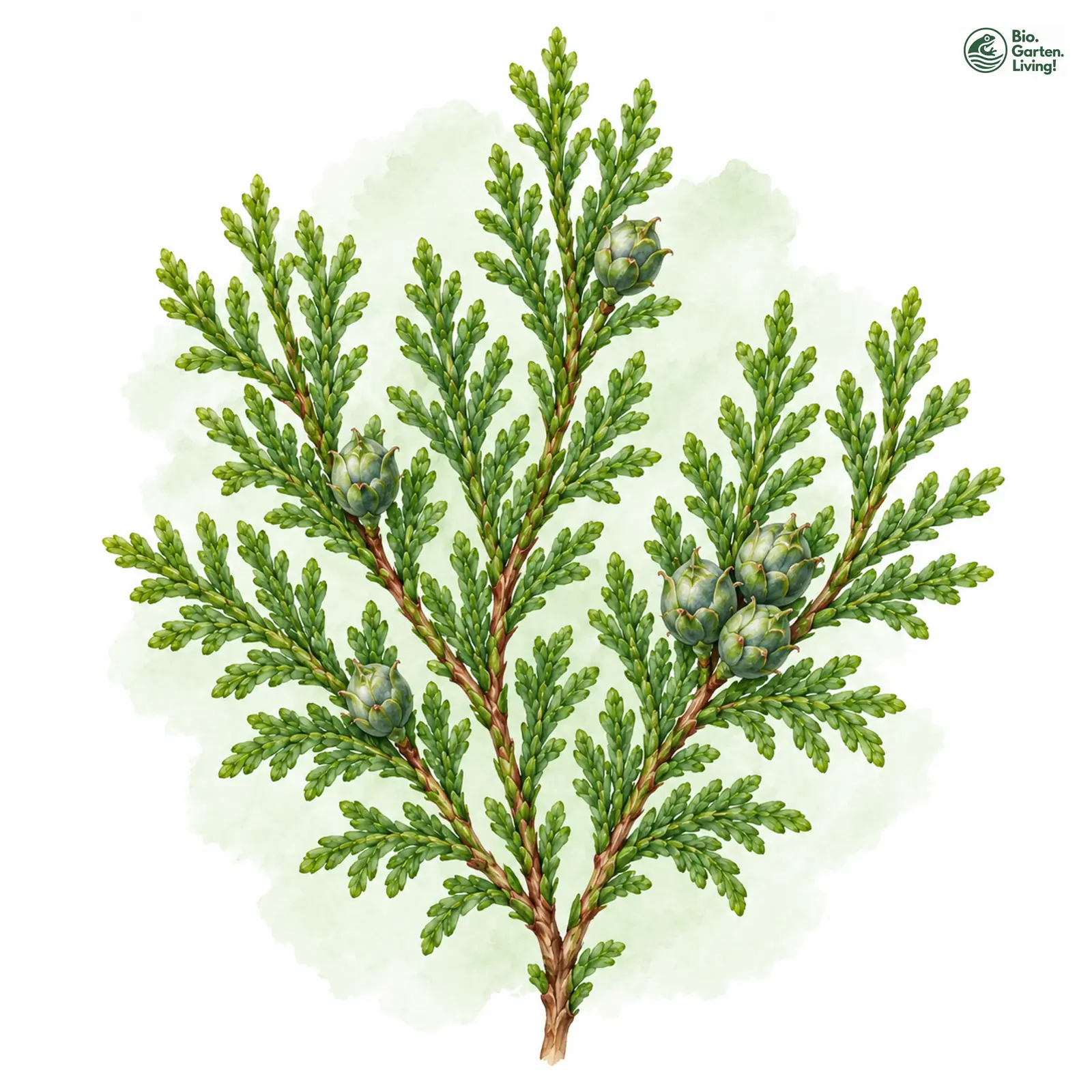Aquarellzeichnung: Morgenländischer Lebensbaum (Platycladus orientalis)