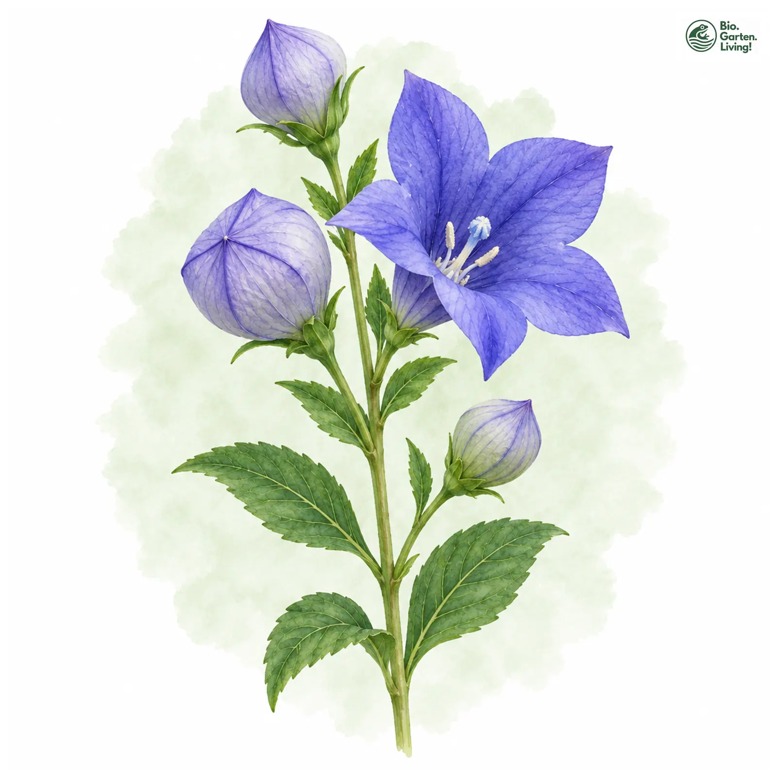 Aquarellzeichnung: Ballonblume (Platycodon grandiflorus)