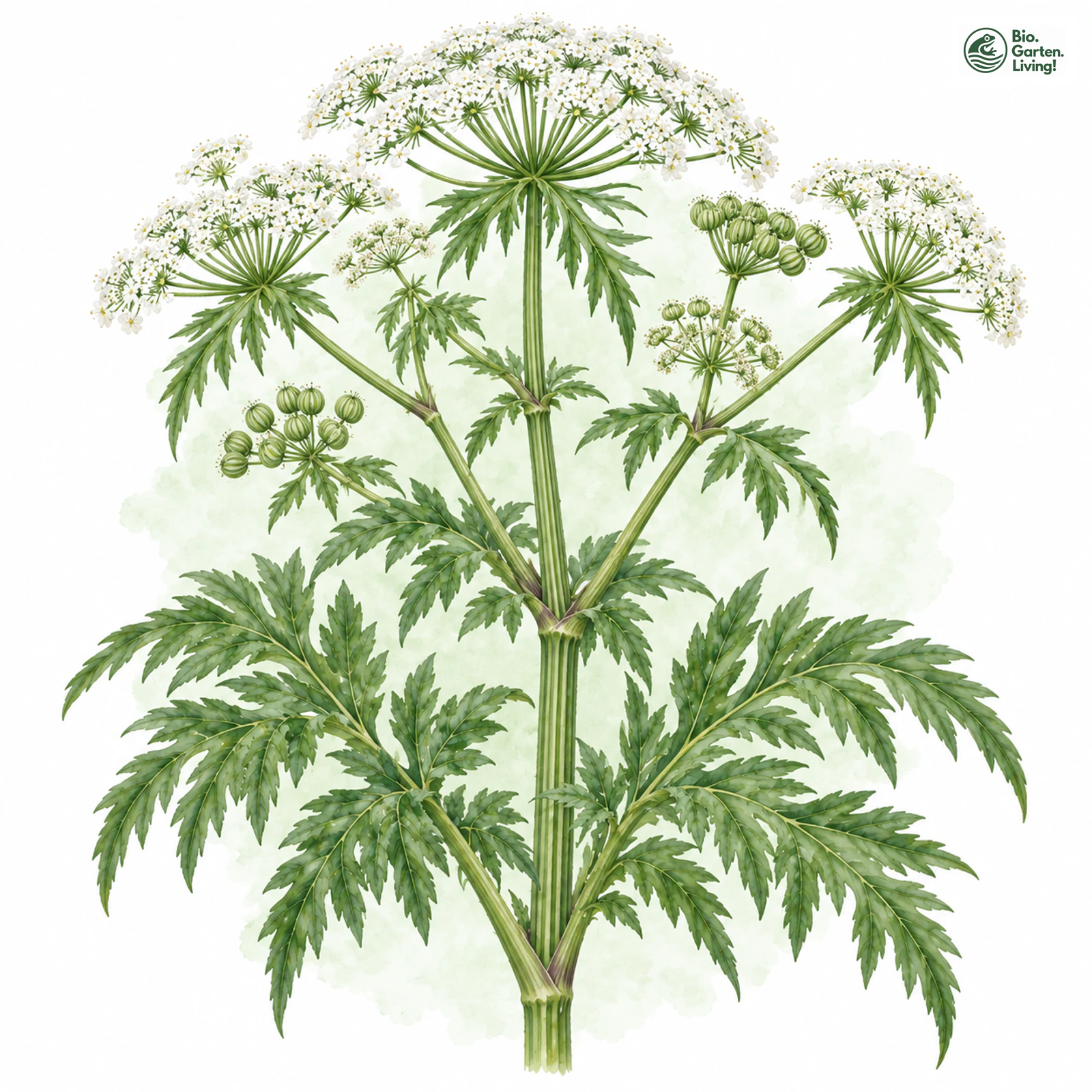Aquarellzeichnung: Österreichischer Rippensame (Pleurospermum austriacum)