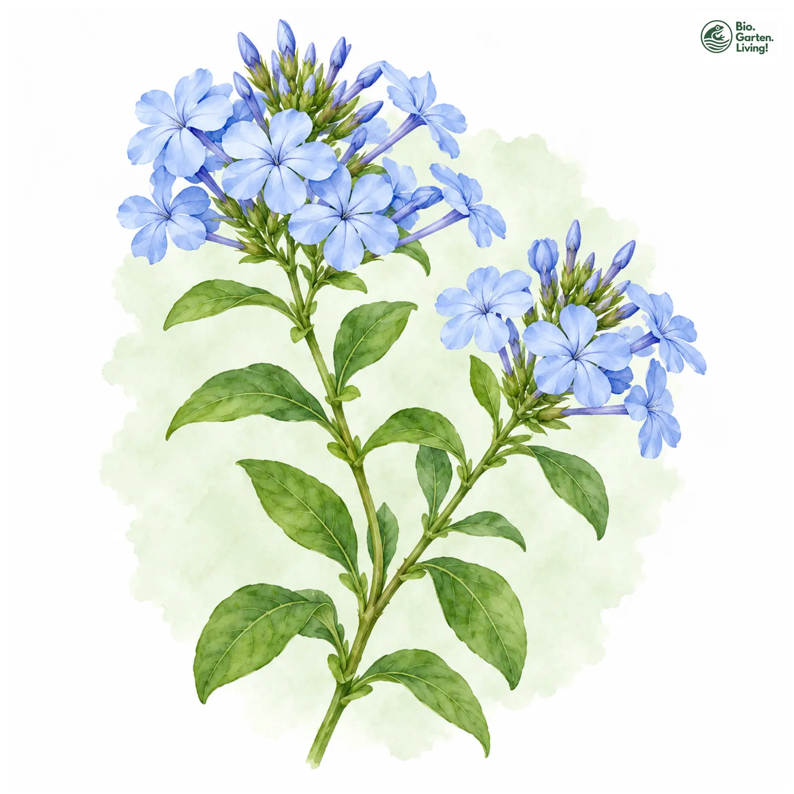 Aquarellzeichnung: Kap-Bleiwurz (Plumbago auriculata)