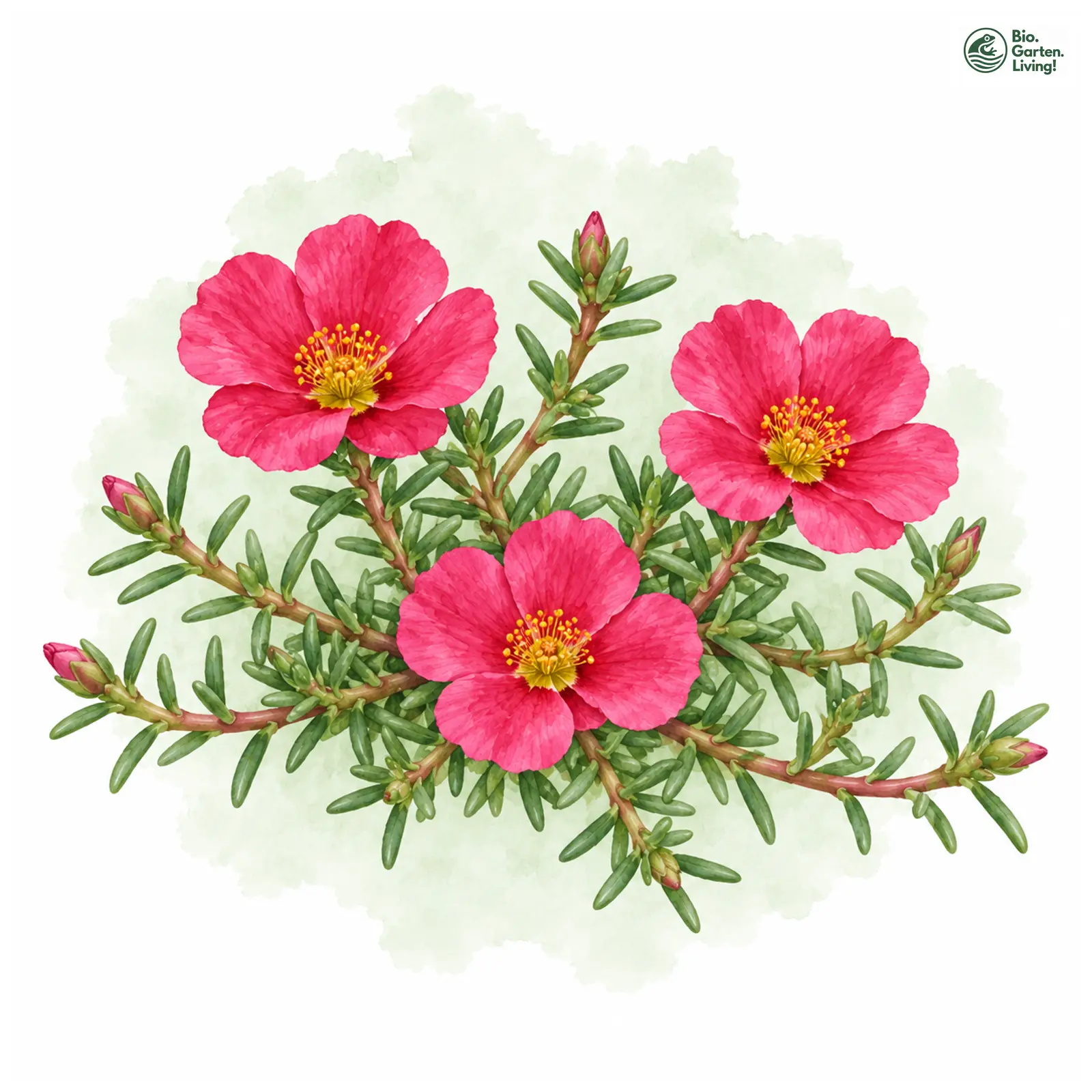Aquarellzeichnung: Portulakröschen (Portulaca grandiflora)