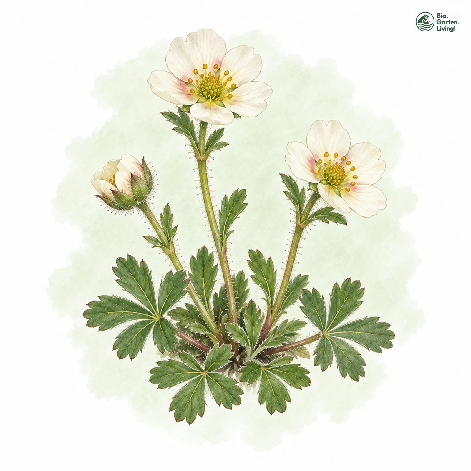 Aquarellzeichnung: Ostalpen-Fingerkraut (Potentilla clusiana)