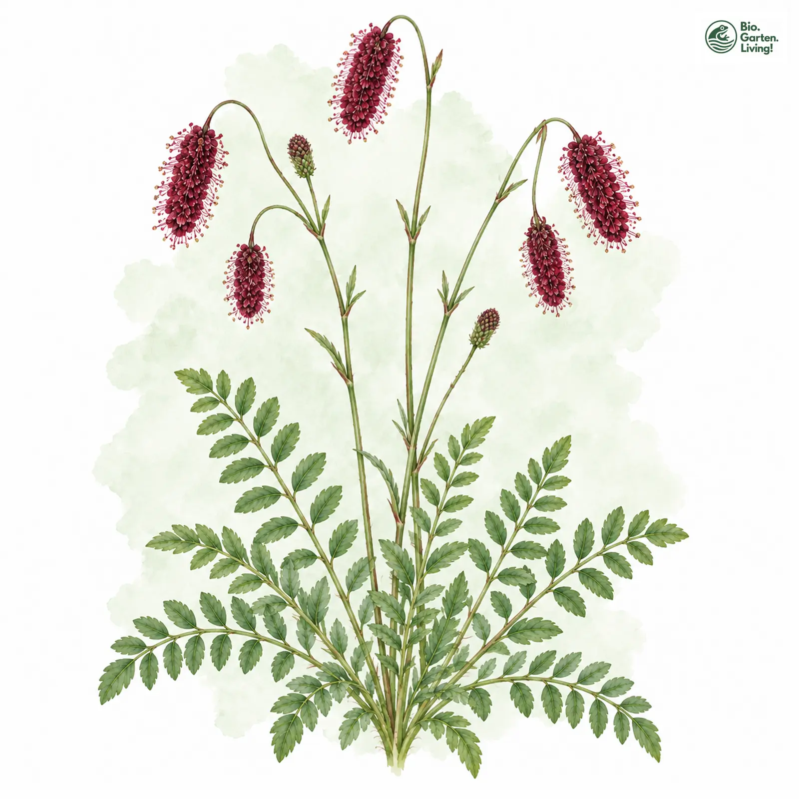Aquarellzeichnung: Hoher Wiesenknopf (Poterium tenuifolium)