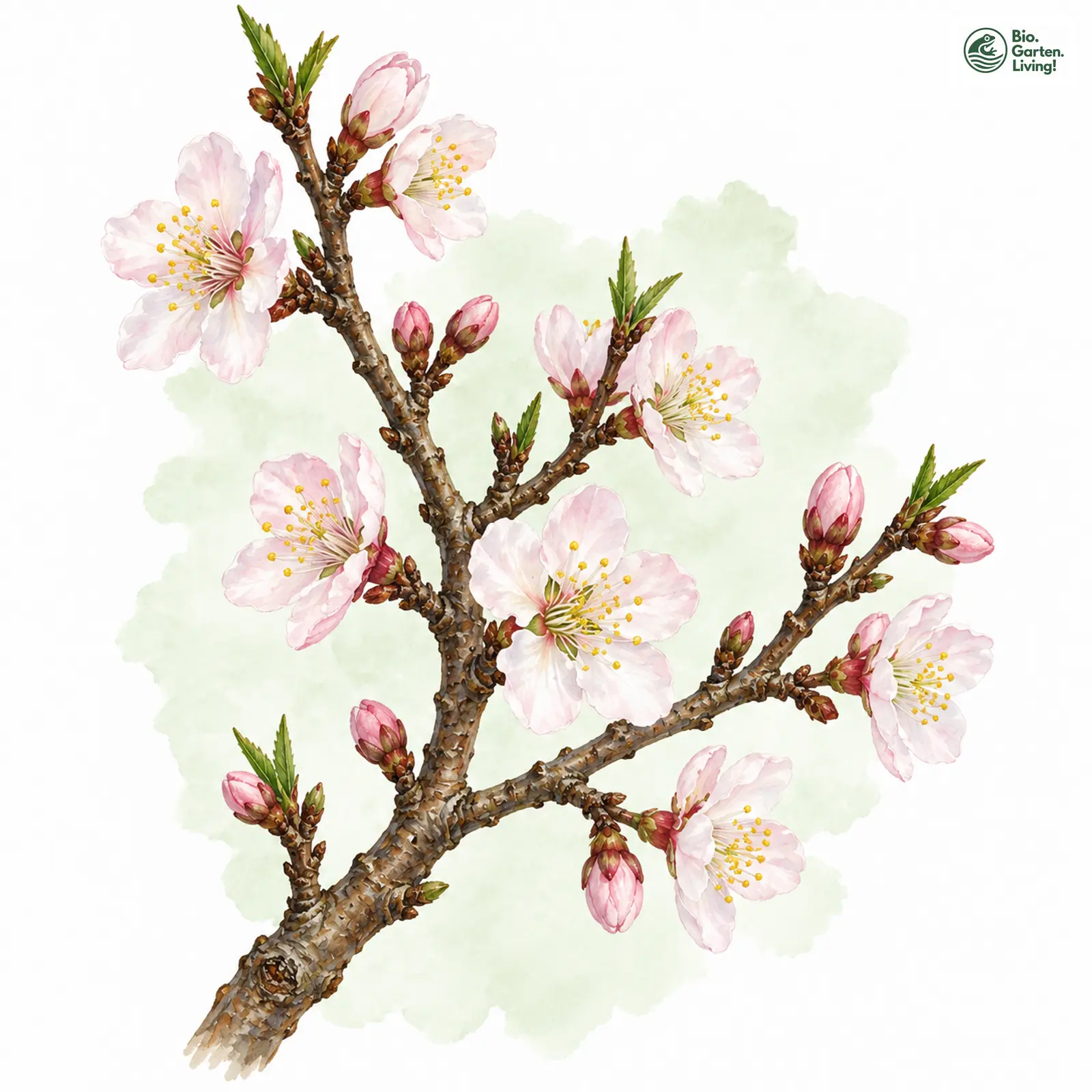 Aquarellzeichnung: Mandelbaum (Prunus amygdalus)