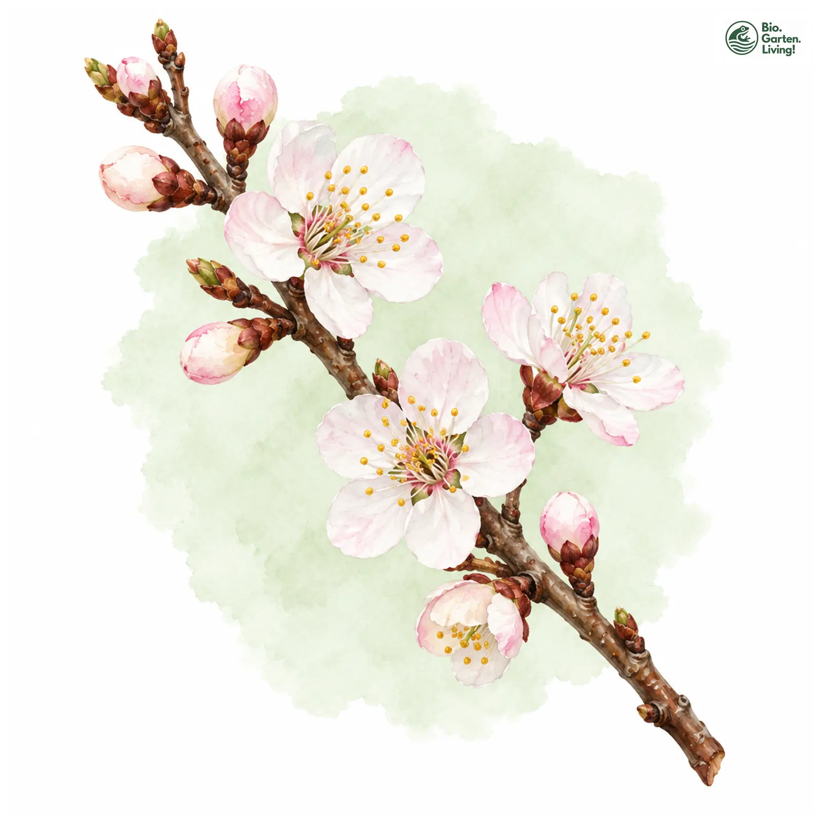 Aquarellzeichnung: Aprikose (Prunus armeniaca)