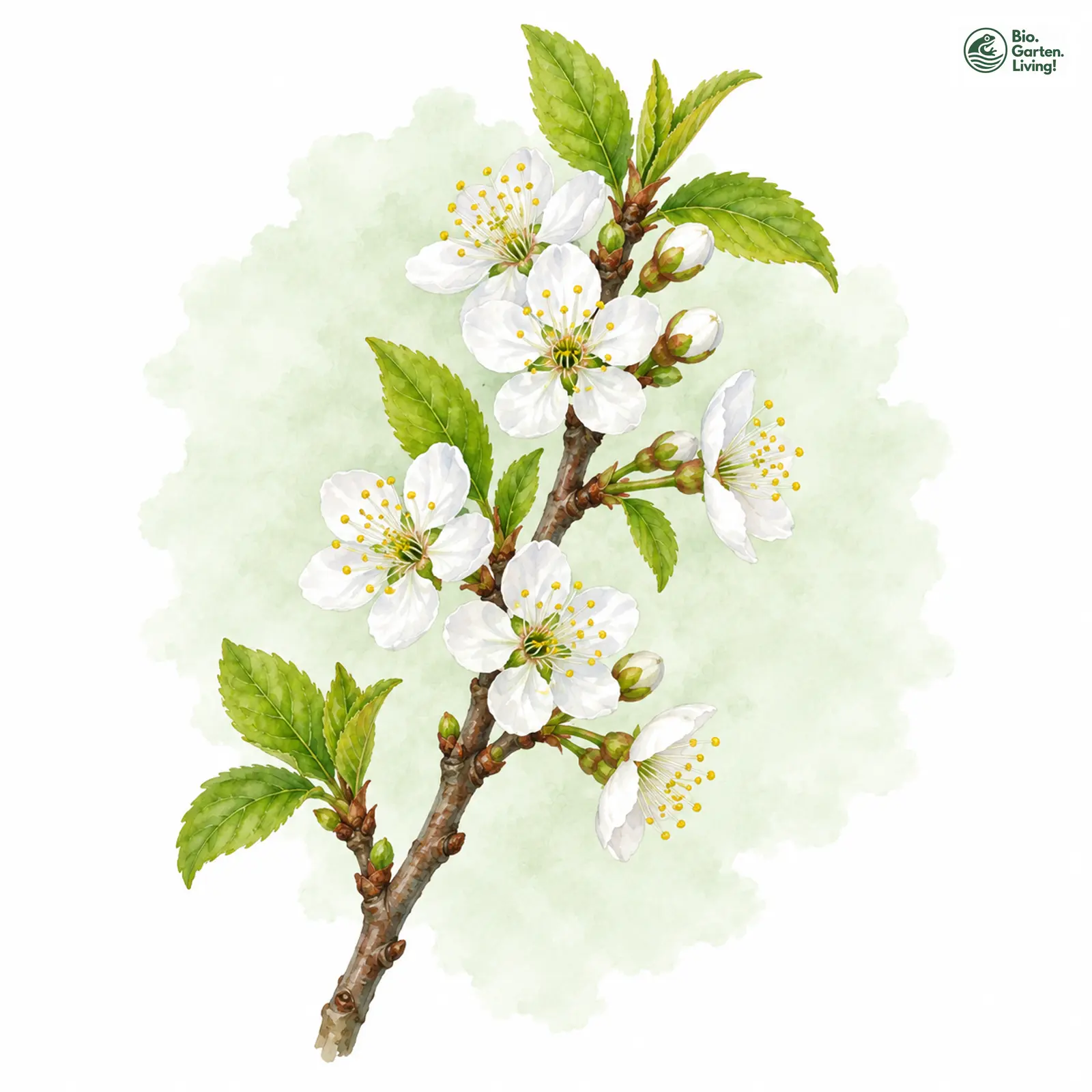 Aquarellzeichnung: Wildpflaume (Prunus cerasifera)