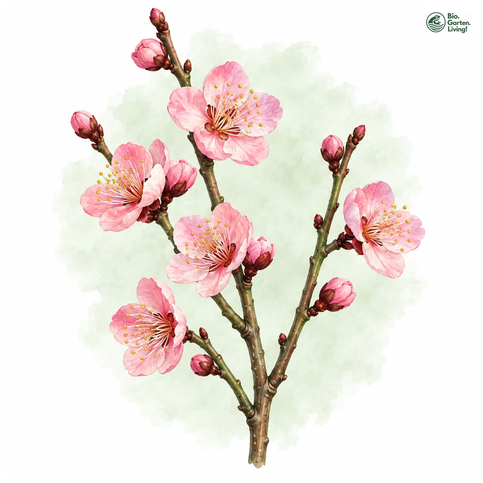 Aquarellzeichnung: Japanische Aprikose (Prunus mume)