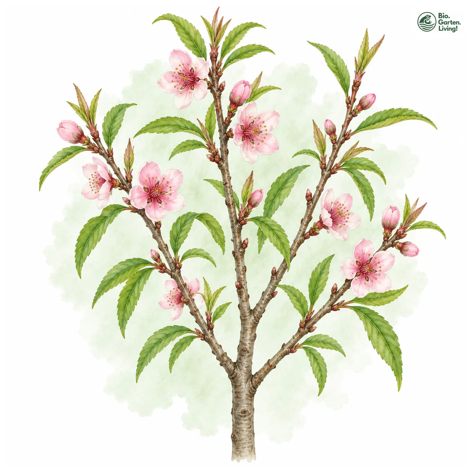 Aquarellzeichnung: Pfirsich (Prunus persica)