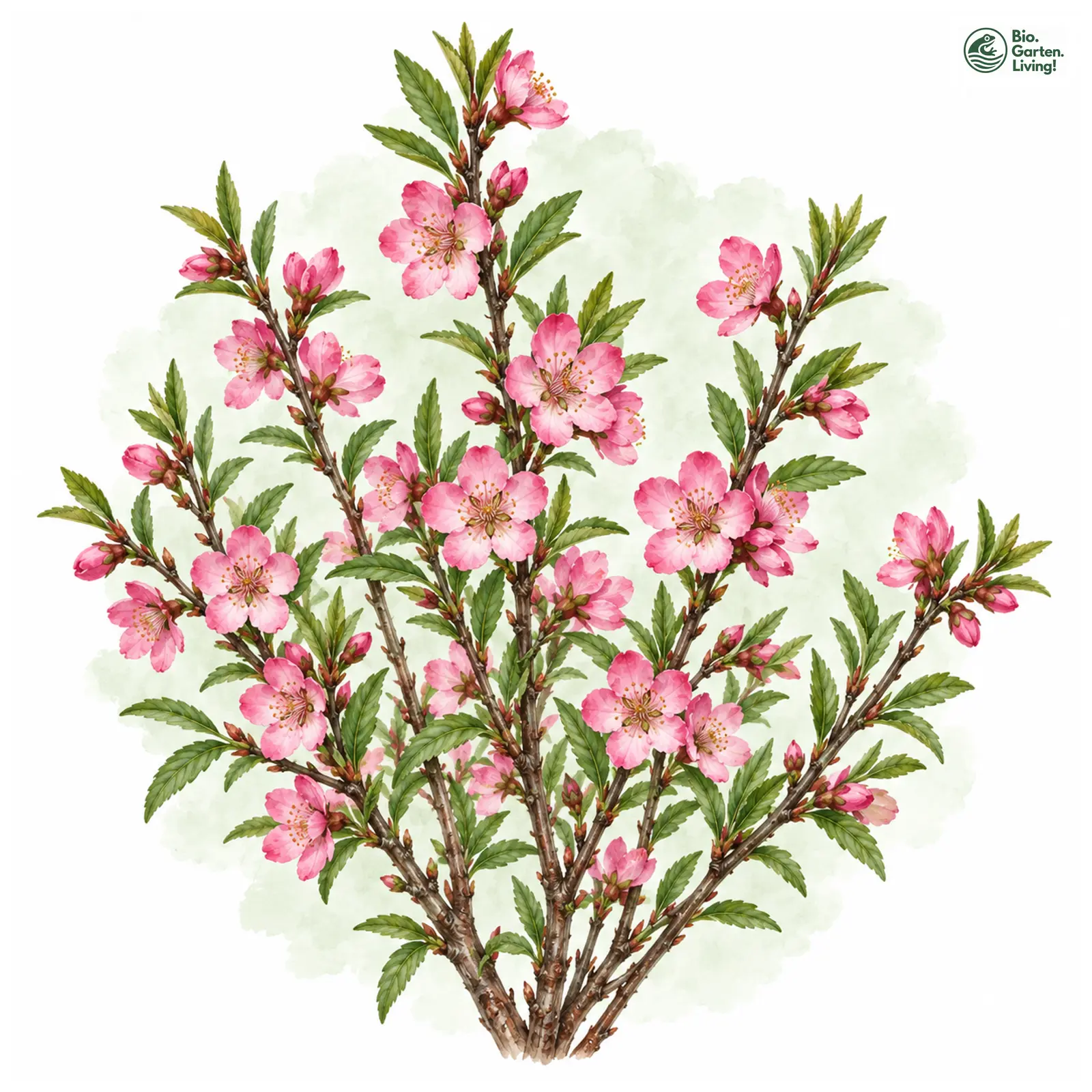 Aquarellzeichnung: Zwerg-Mandel (Prunus tenella)