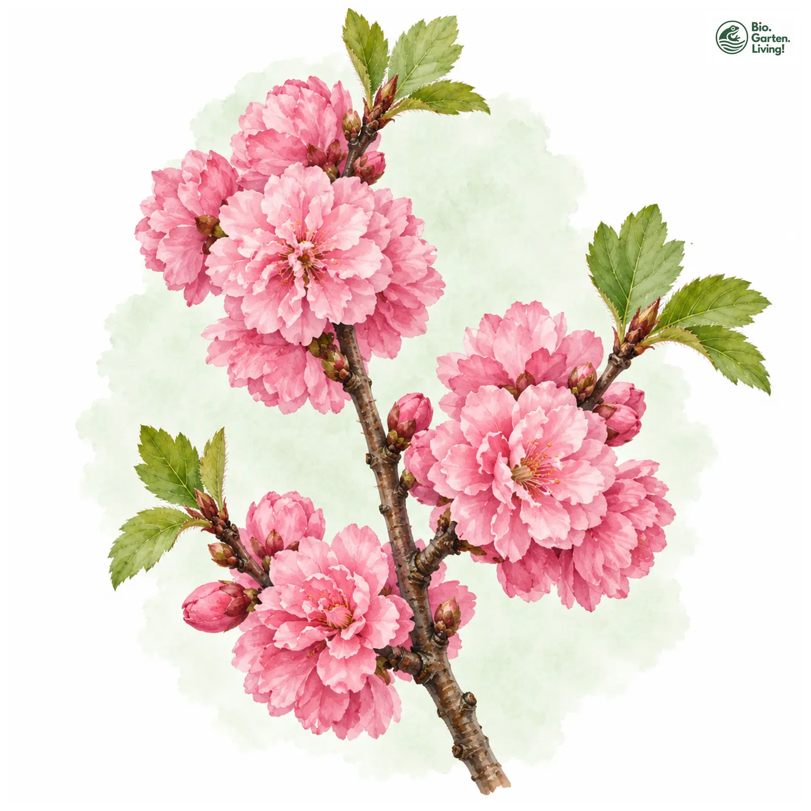 Aquarellzeichnung: Mandelbäumchen (Prunus triloba)