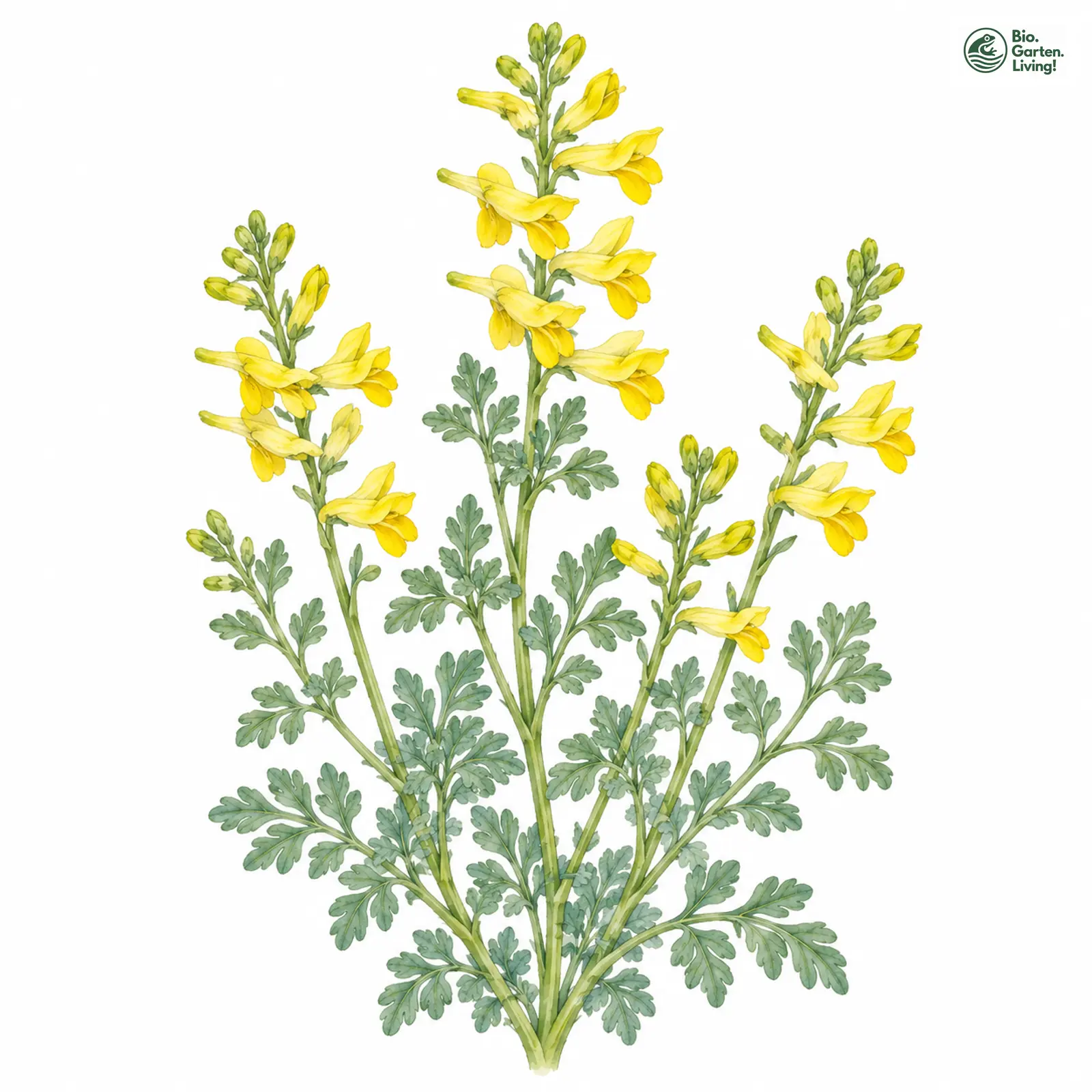 Aquarellzeichnung: Gelber Lerchensporn (Pseudofumaria lutea)