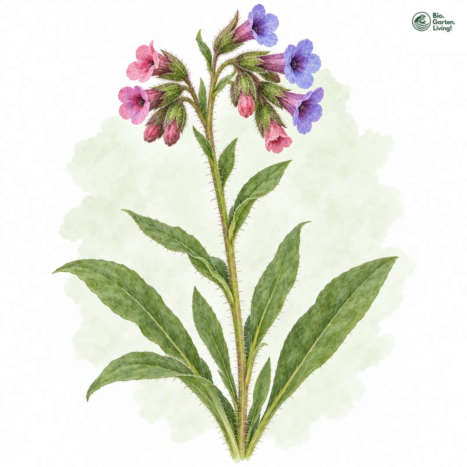Aquarellzeichnung: Knolliges Lungenkraut (Pulmonaria montana)