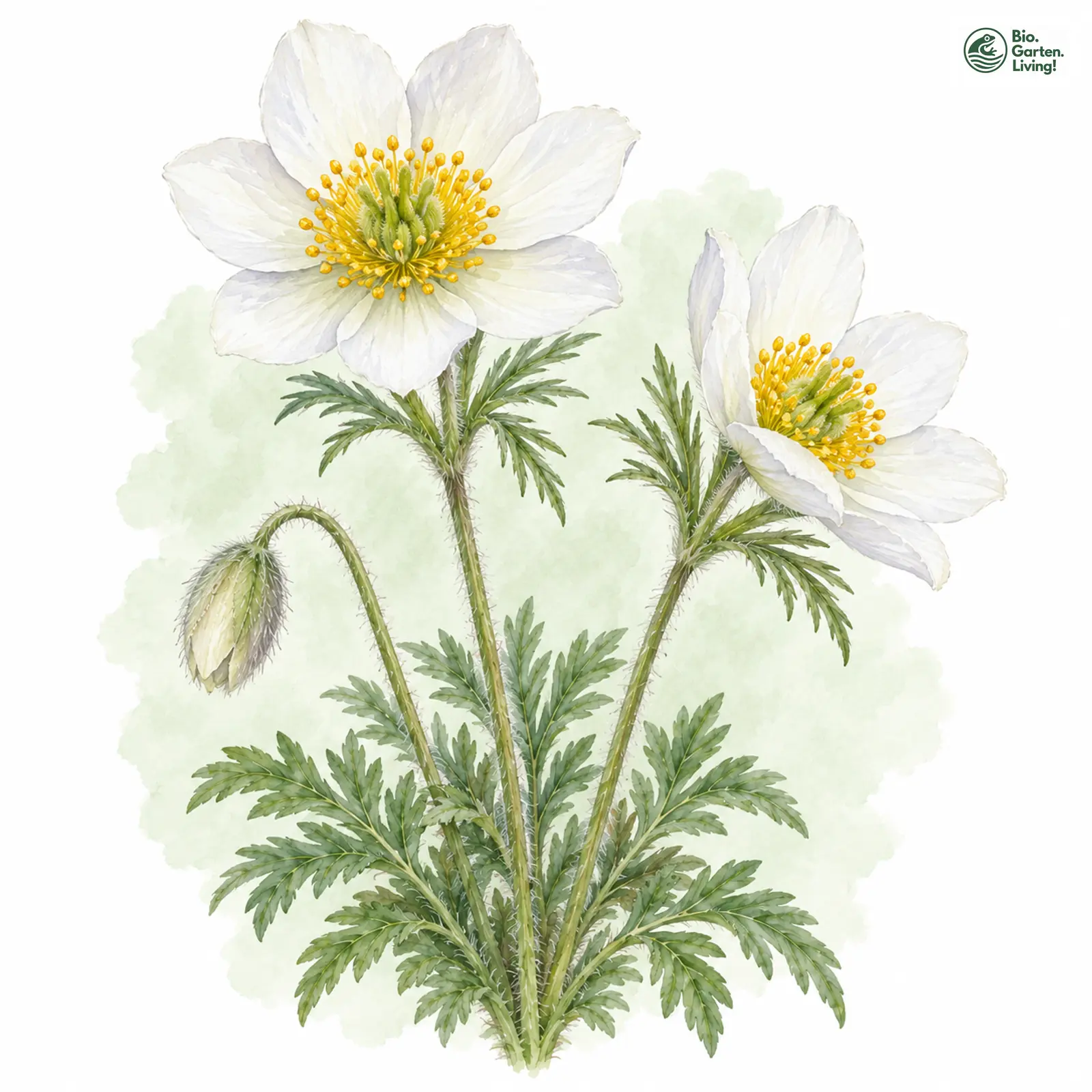 Aquarellzeichnung: Alpen-Küchenschelle (Pulsatilla alpina (im weiteren Sinne))