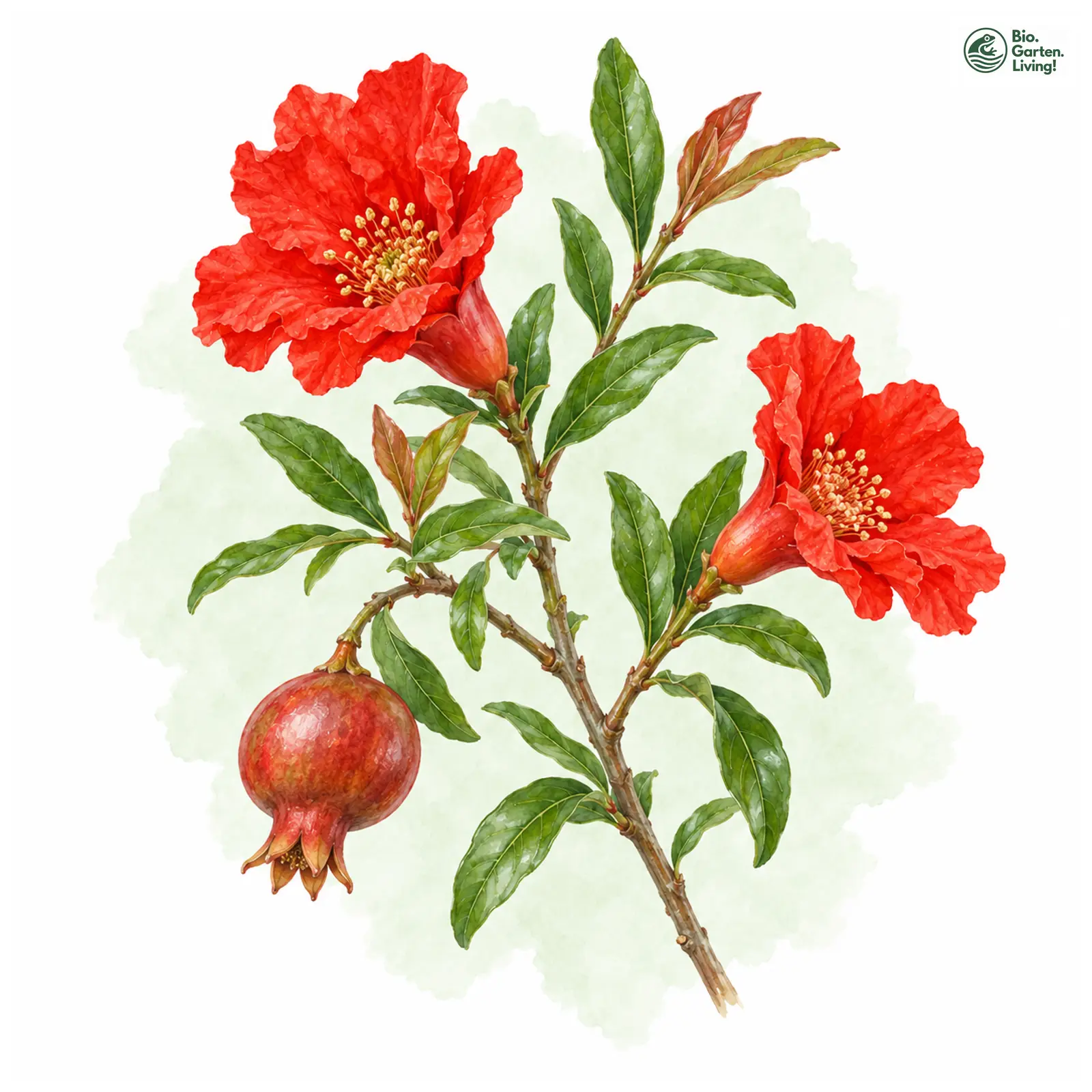 Aquarellzeichnung: Granatapfel (Punica granatum)