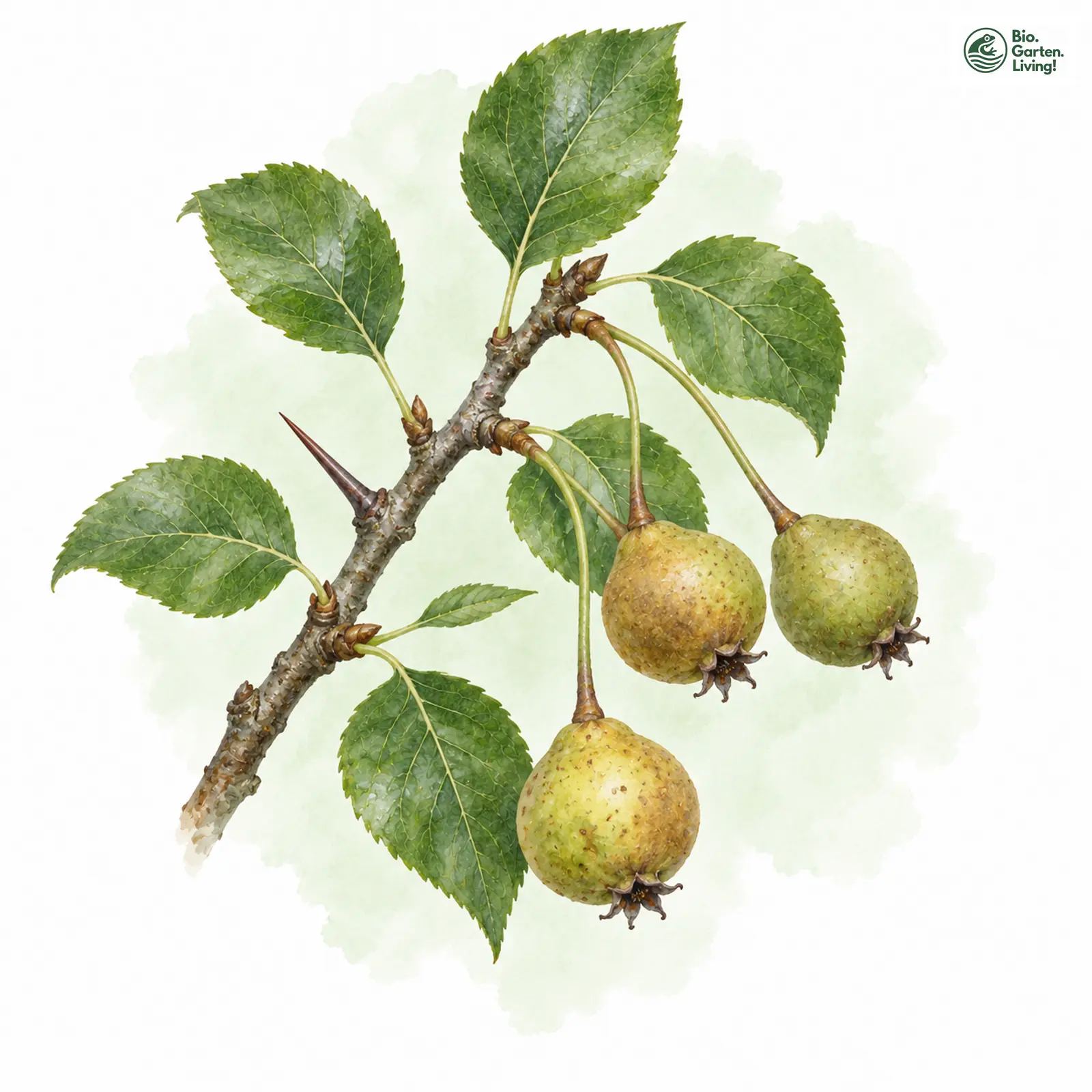 Aquarellzeichnung: Wild-Birne (Pyrus pyraster)