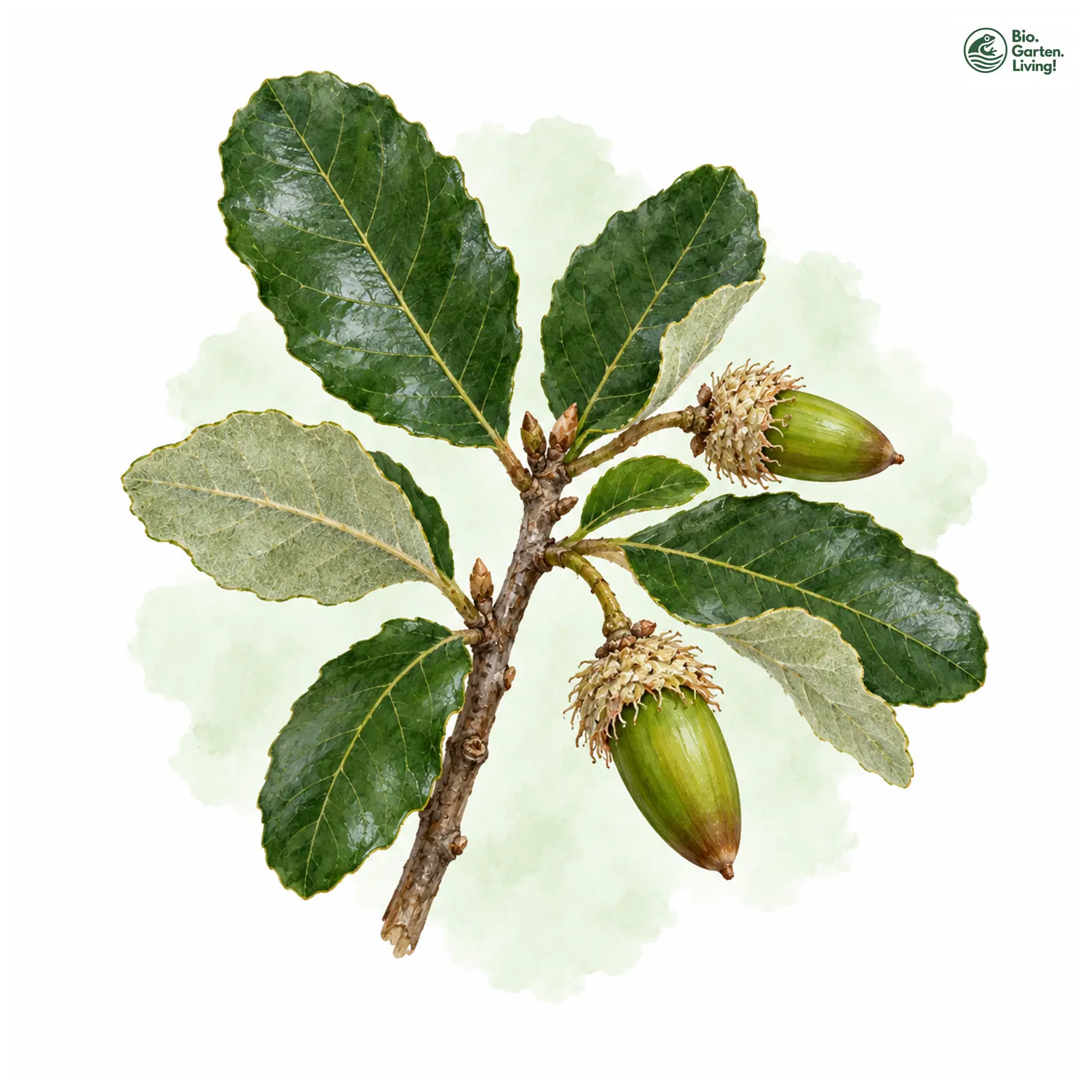 Aquarellzeichnung: Kork-Eiche (Quercus suber)
