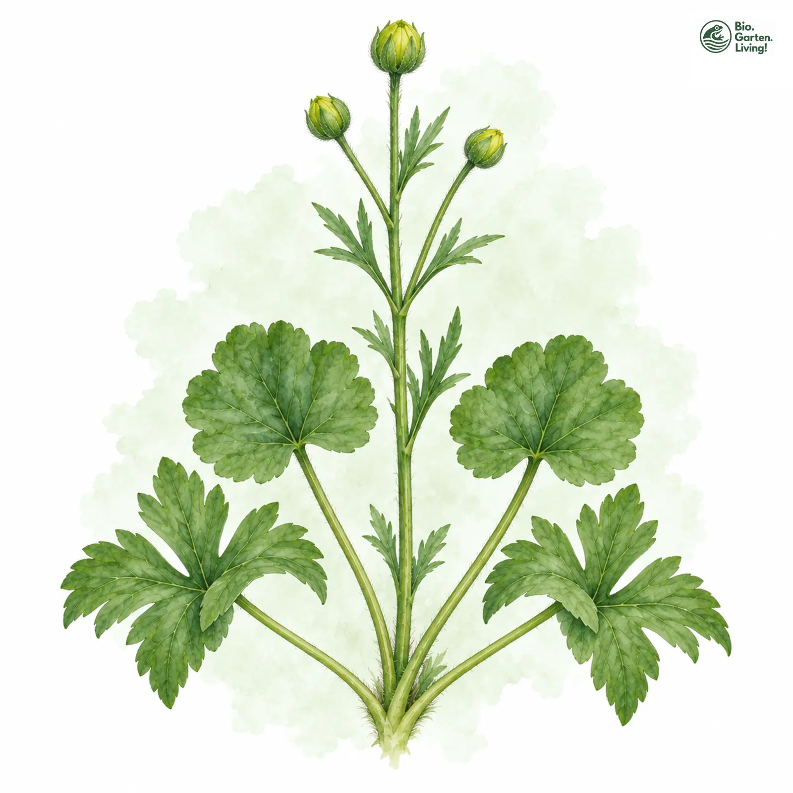 Aquarellzeichnung: Sonderbarer Gold-Hahnenfuß (Ranunculus abstrusus)