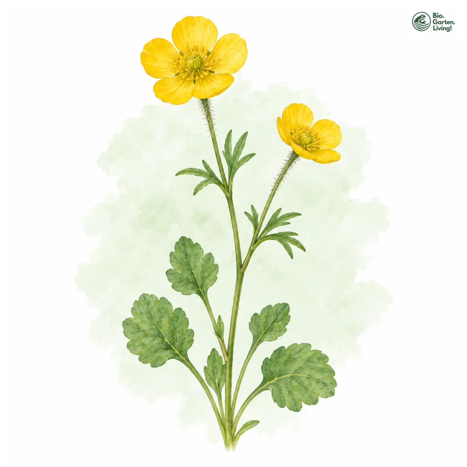 Aquarellzeichnung: Gefälliger Gold-Hahnenfuß (Ranunculus gratiosus)