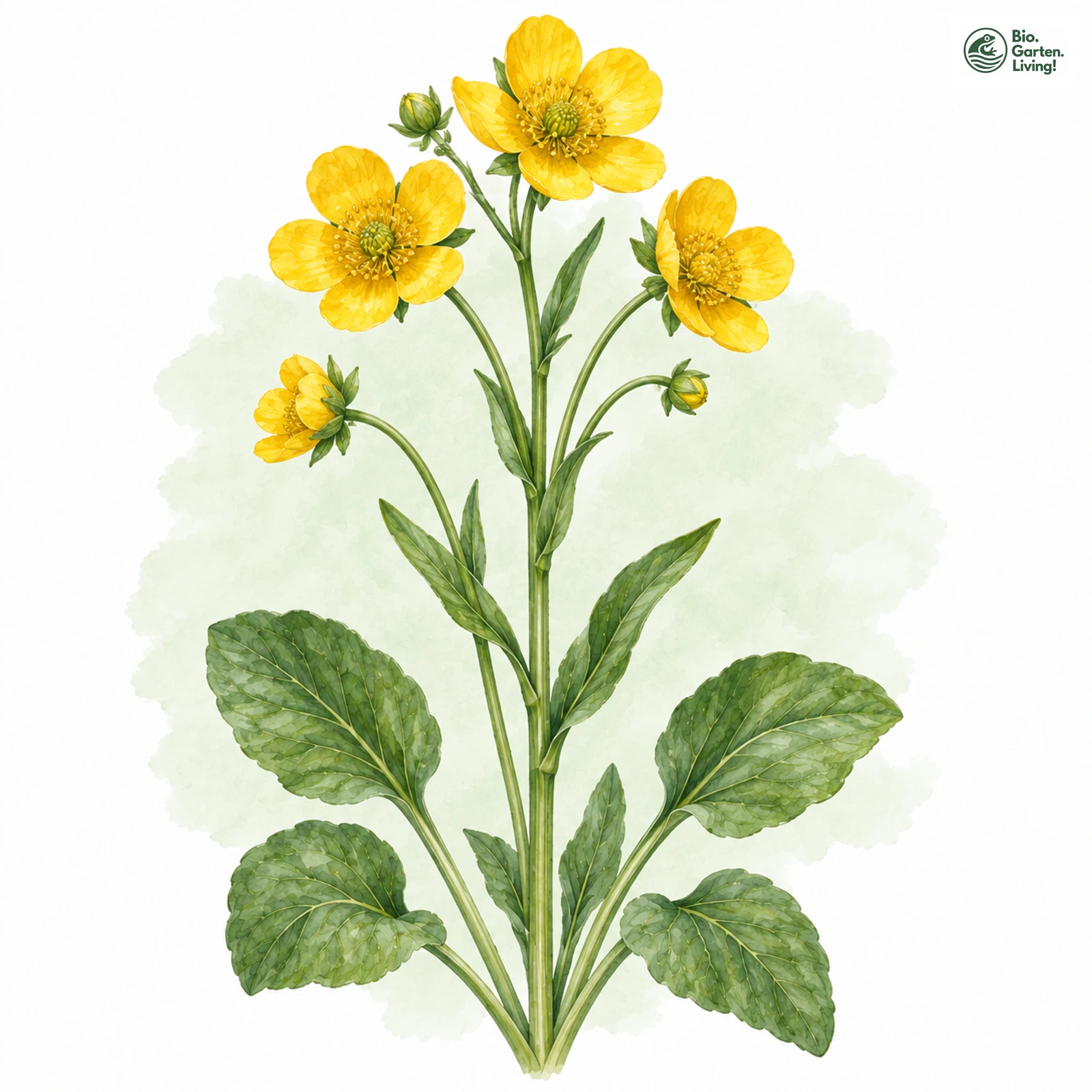 Aquarellzeichnung: Zungen-Hahnenfuß (Ranunculus lingua)