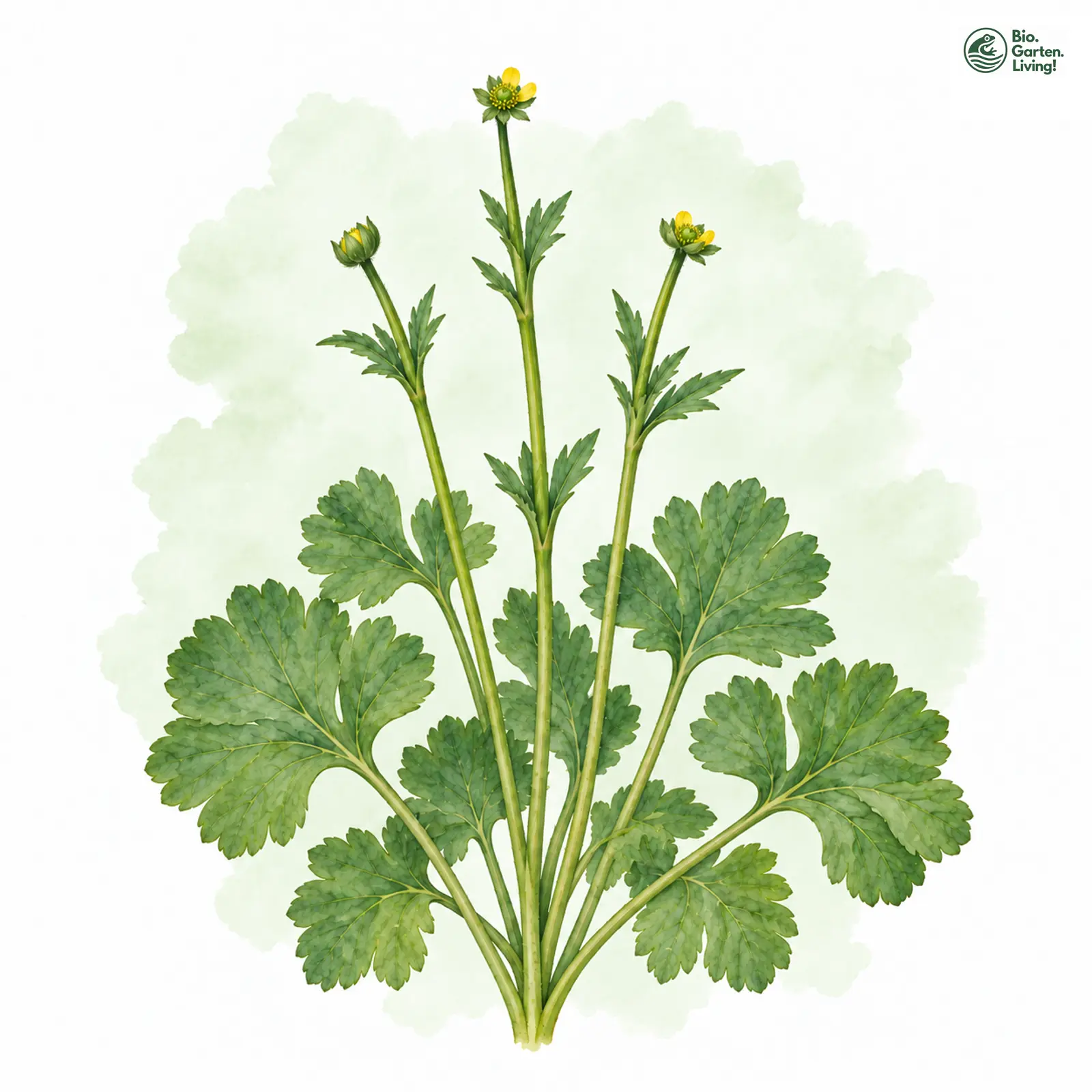 Aquarellzeichnung: Münchner Gold-Hahnenfuß (Ranunculus monacensis)