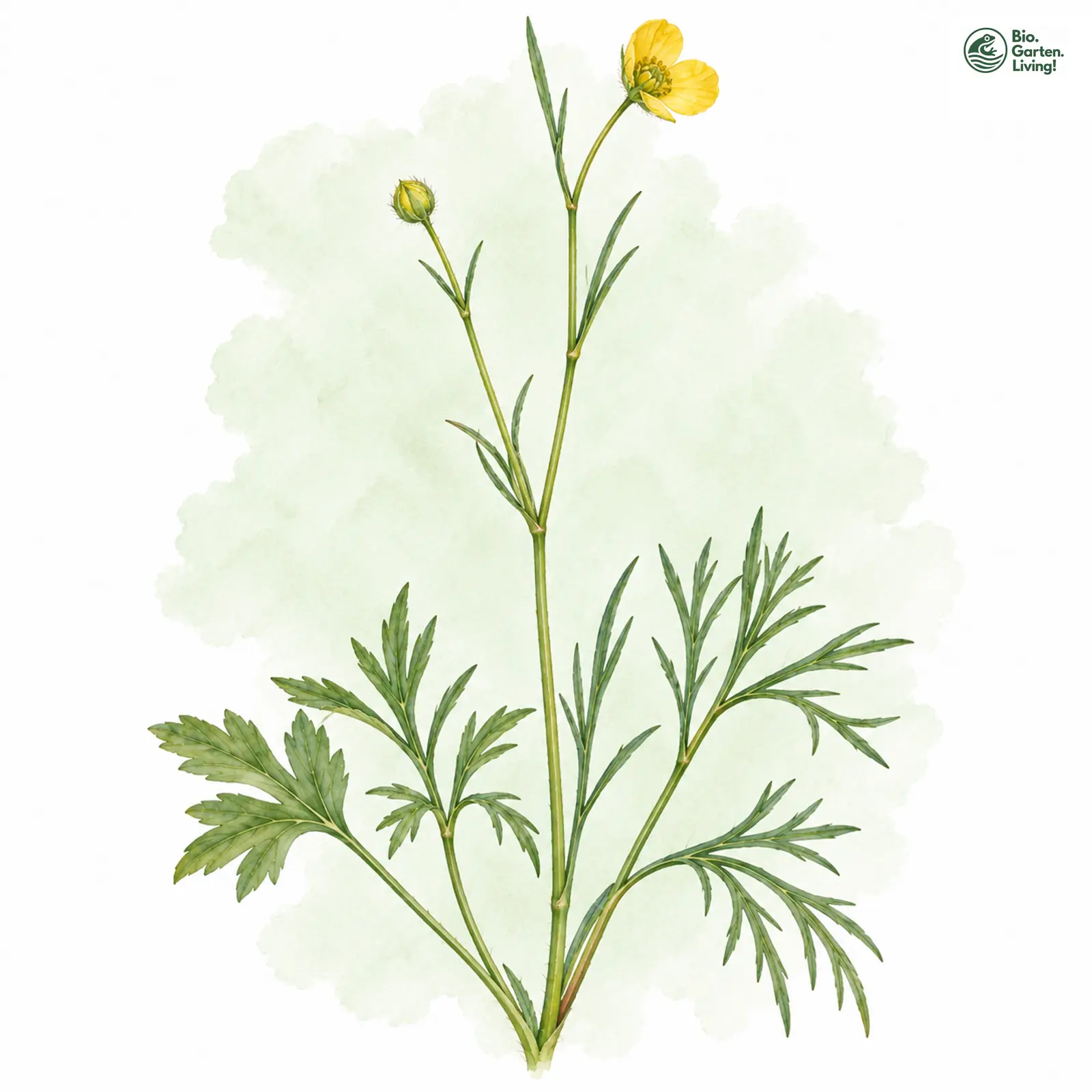 Aquarellzeichnung: Röhricht-Gold-Hahnenfuß (Ranunculus phragmiteti)
