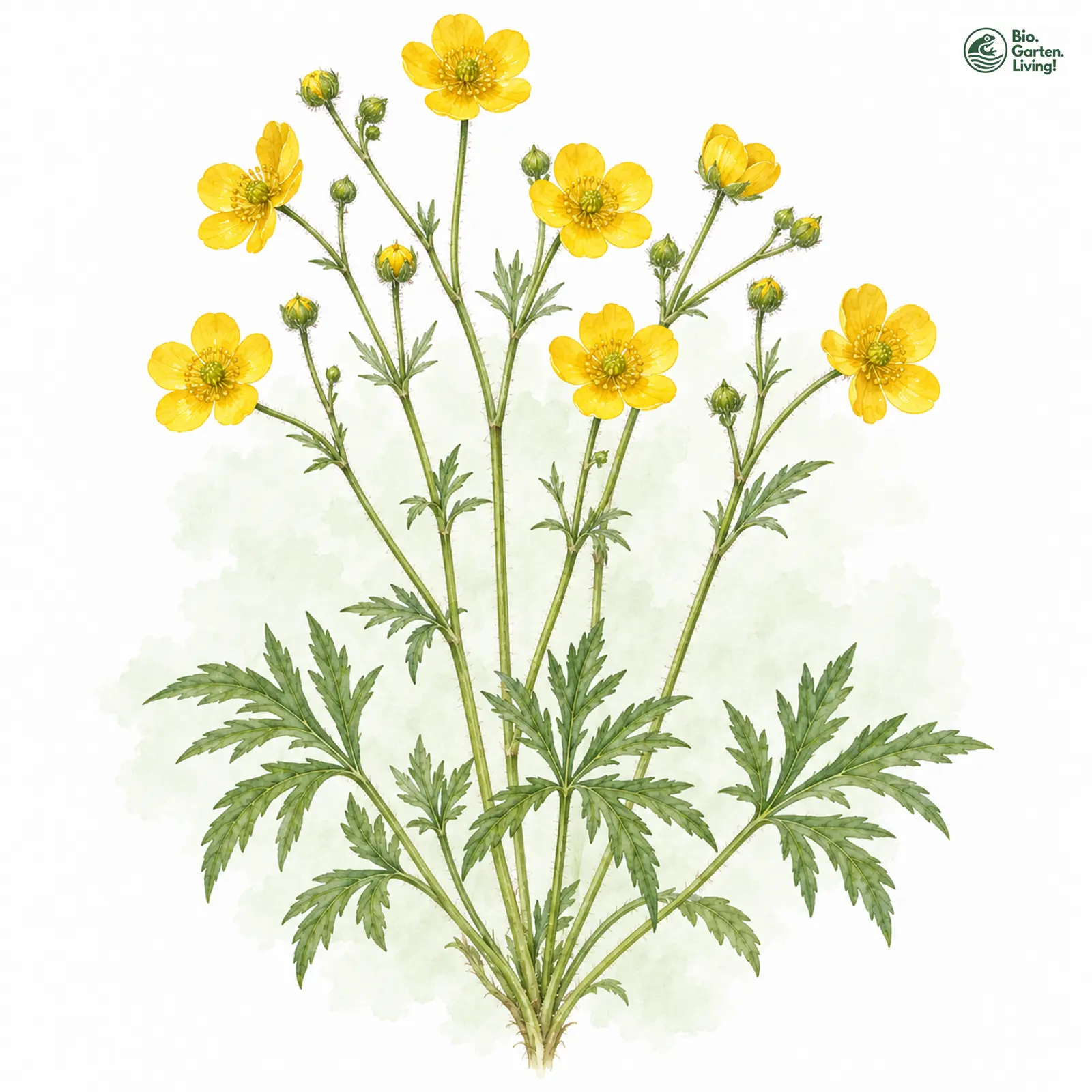 Aquarellzeichnung: Vielblütiger Hahnenfuß (Ranunculus polyanthemos (im weiteren Sinne))