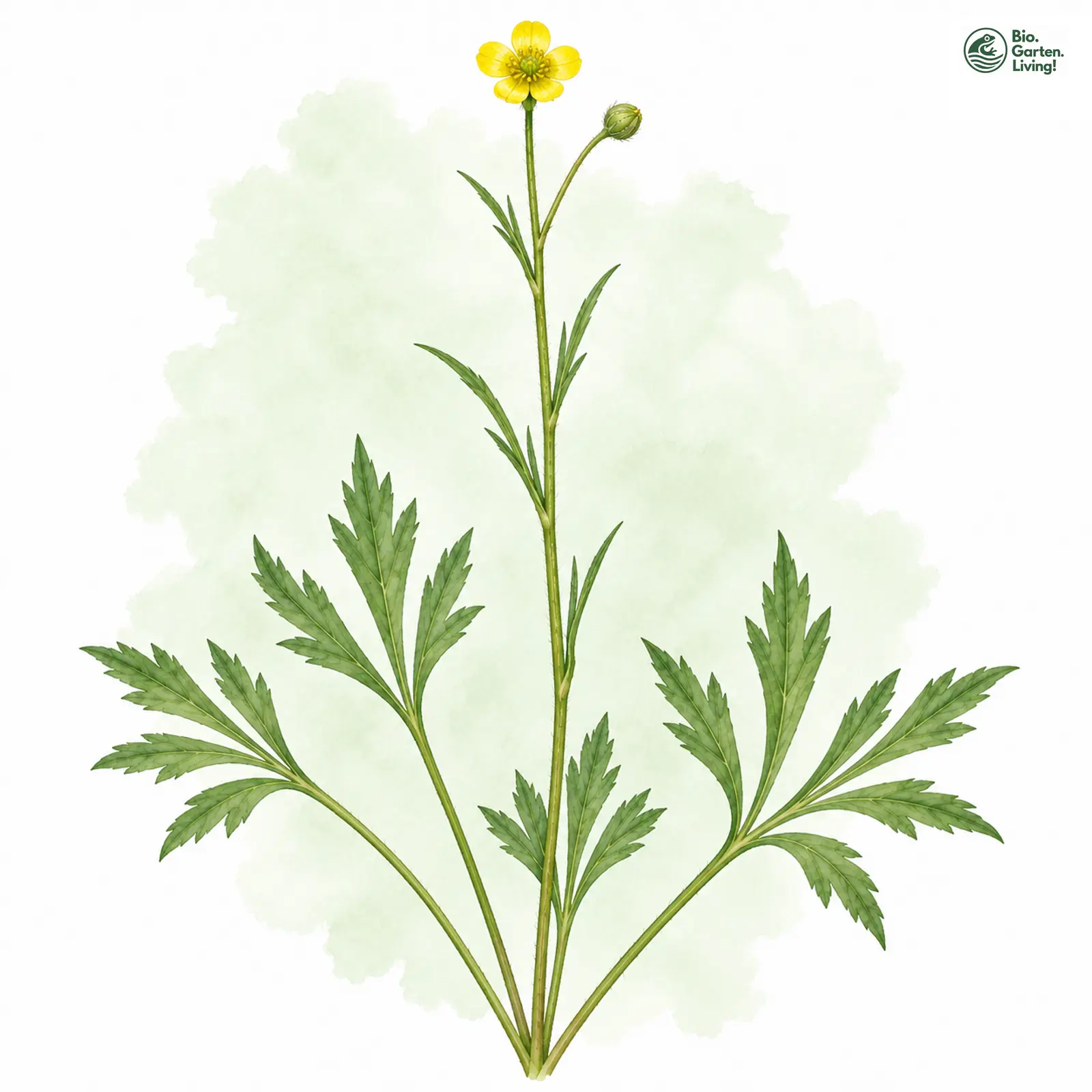 Aquarellzeichnung: Gerader Gold-Hahnenfuß (Ranunculus recticaulis)