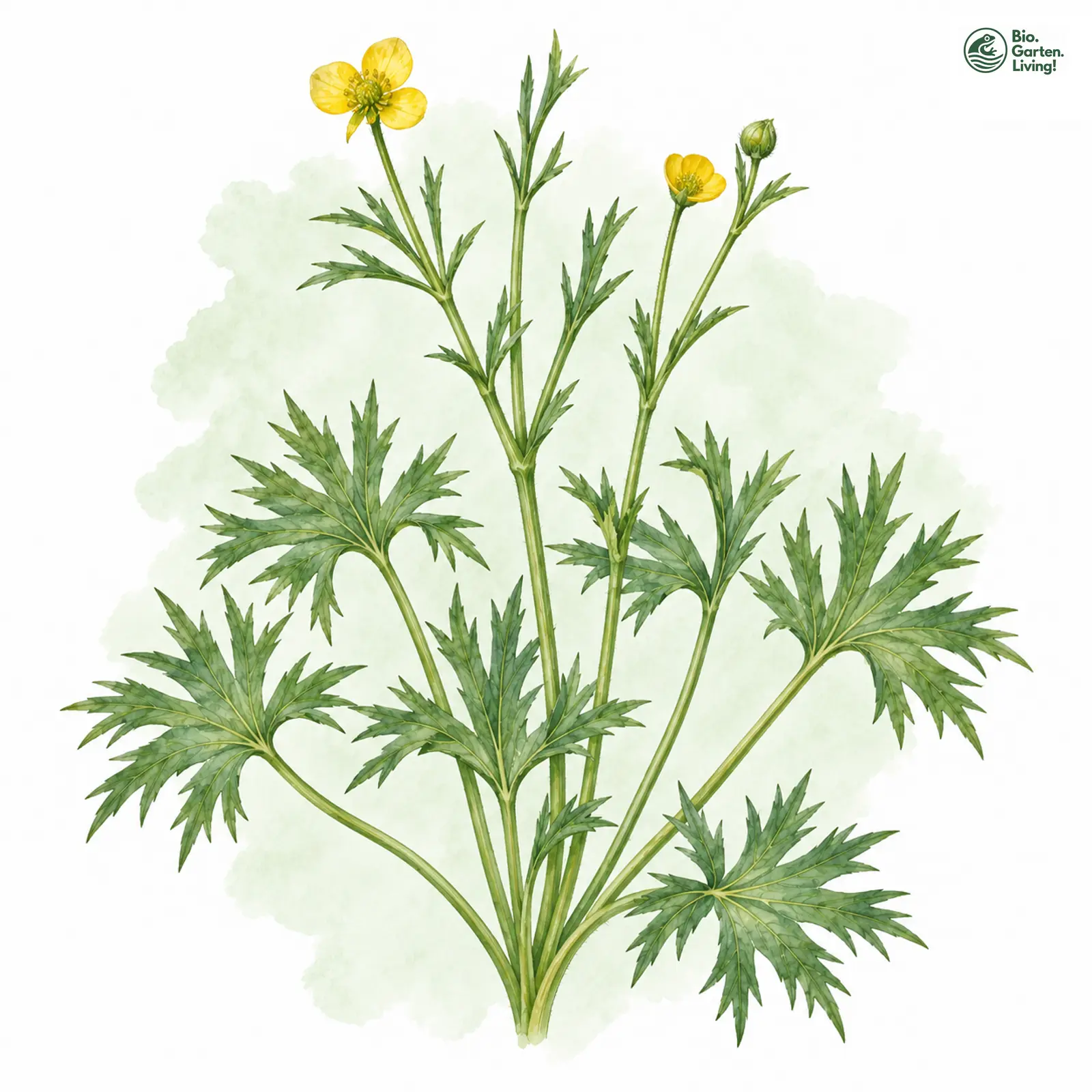 Aquarellzeichnung: Stern-Gold-Hahnenfuß (Ranunculus stellaris)