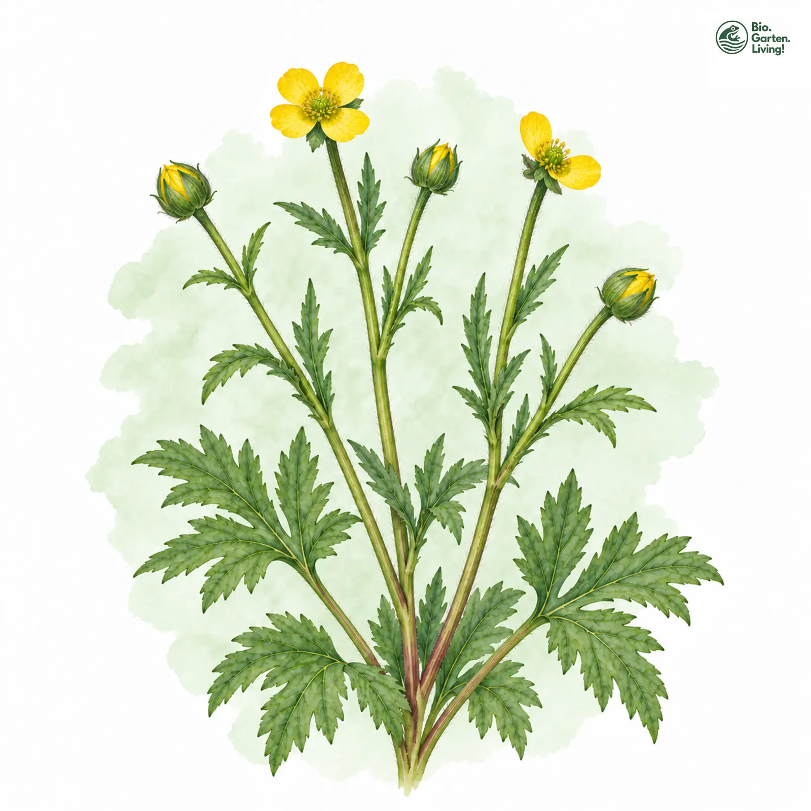 Aquarellzeichnung: Wechselnder Gold-Hahnenfuß (Ranunculus transiens)