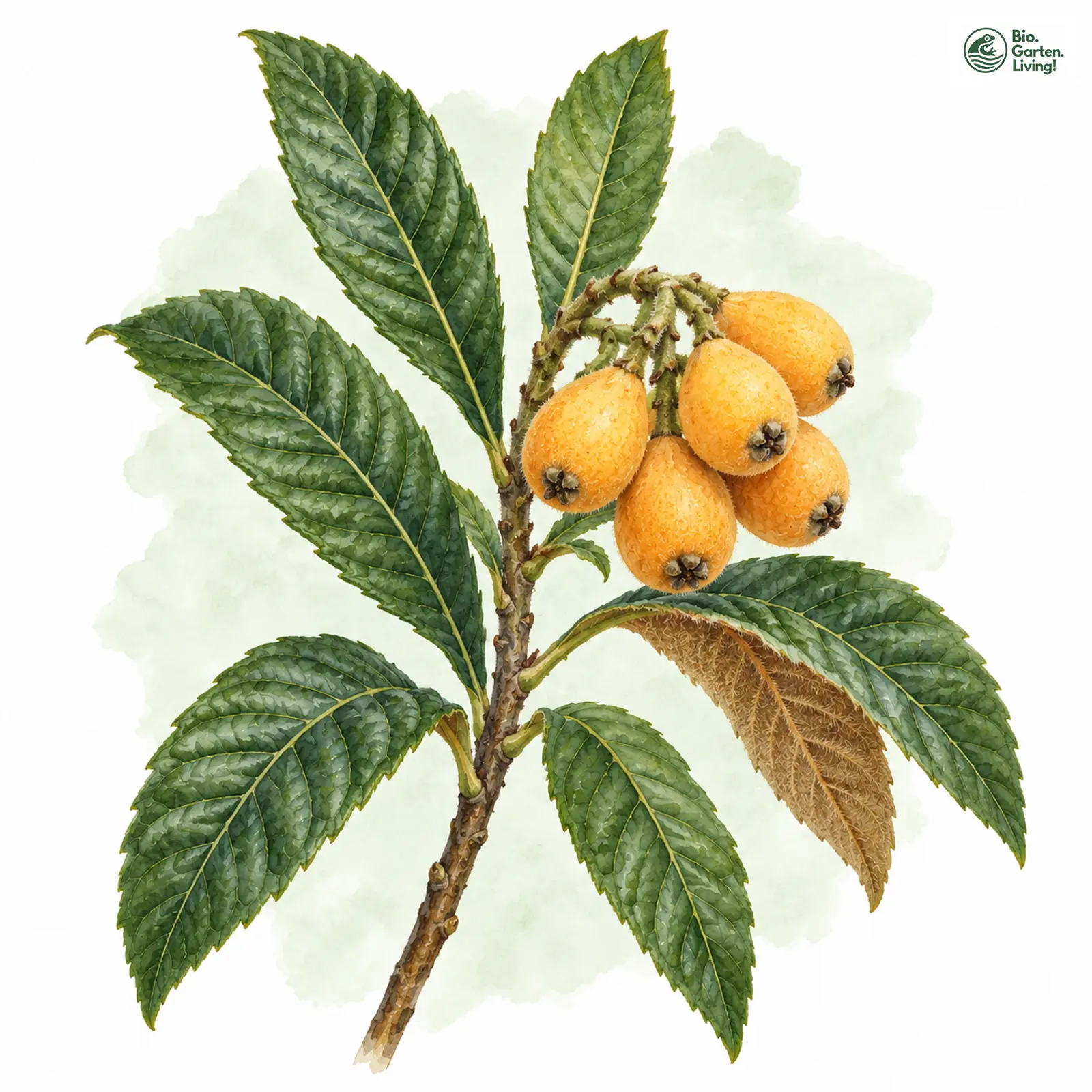 Aquarellzeichnung: Japanische Wollmispel (Rhaphiolepis bibas)