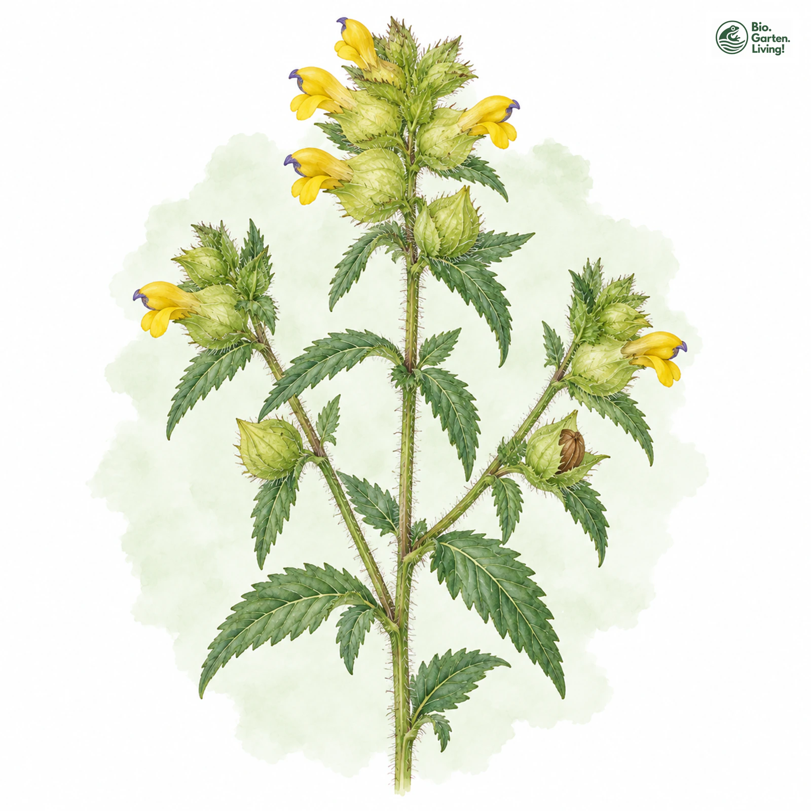 Aquarellzeichnung: Zottiger Klappertopf (Rhinanthus alectorolophus)