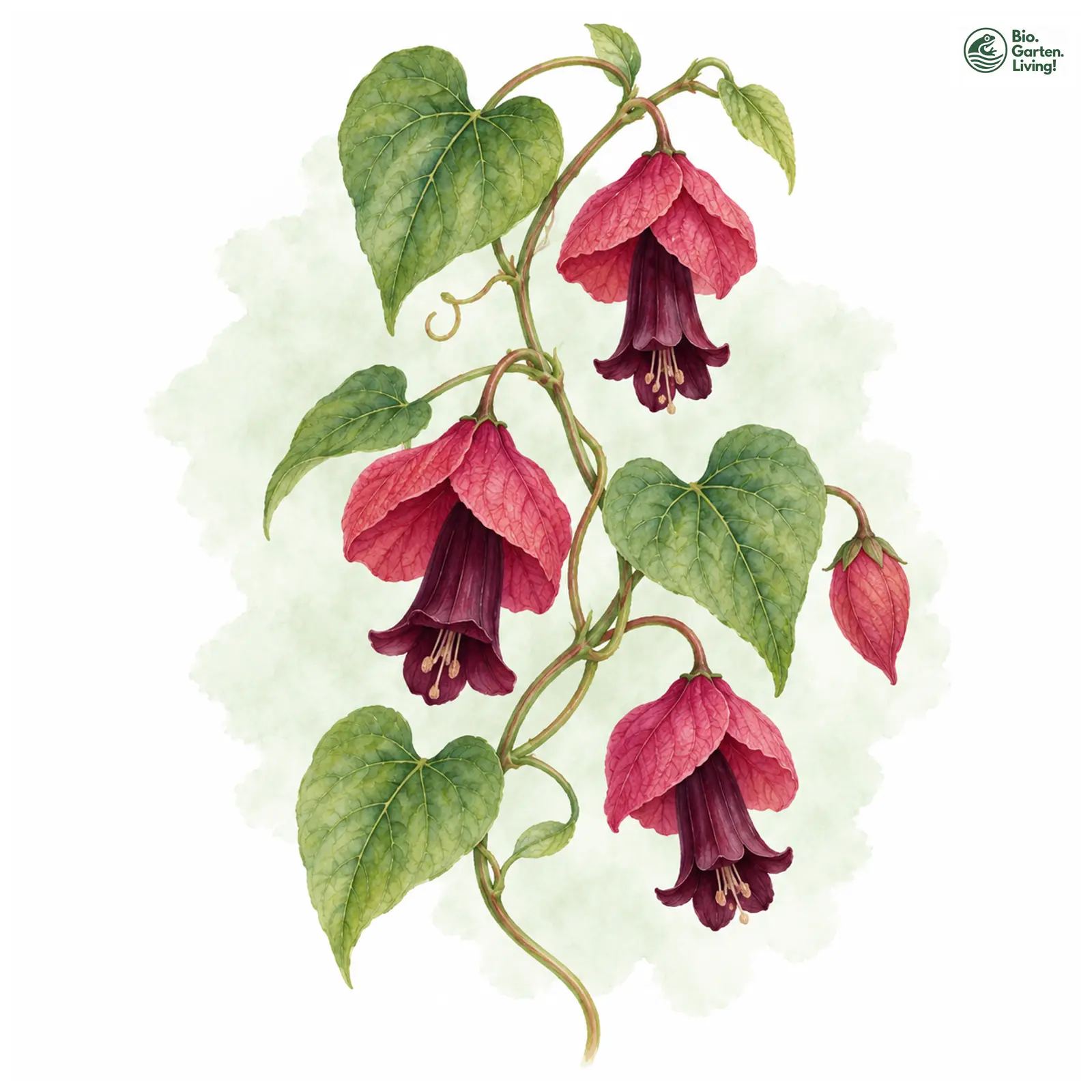 Aquarellzeichnung: Rosenkelch (Rhodochiton atrosanguineus)