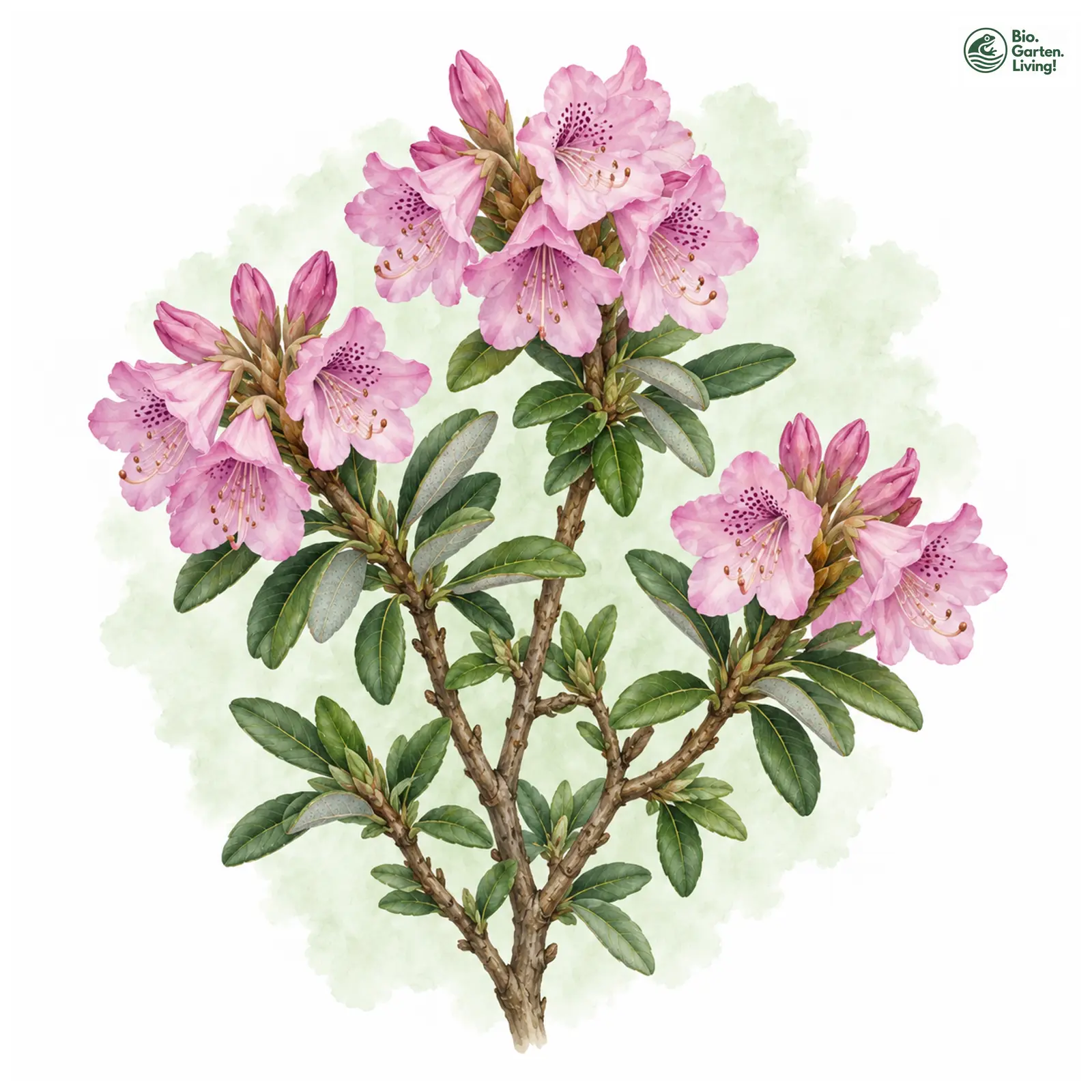 Aquarellzeichnung: Rhododendron oreotrephes (Rhododendron oreotrephes)