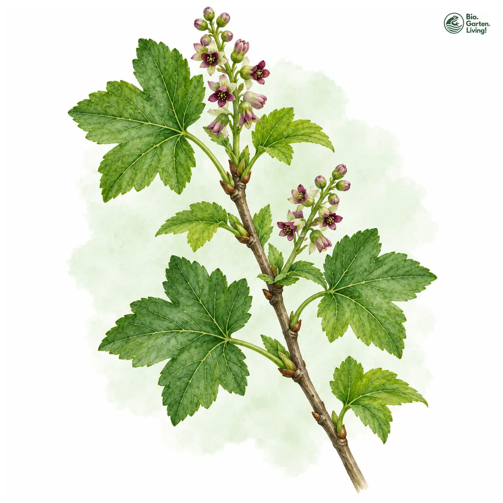 Aquarellzeichnung: Sibirische Johannisbeere (Ribes laxiflorum)
