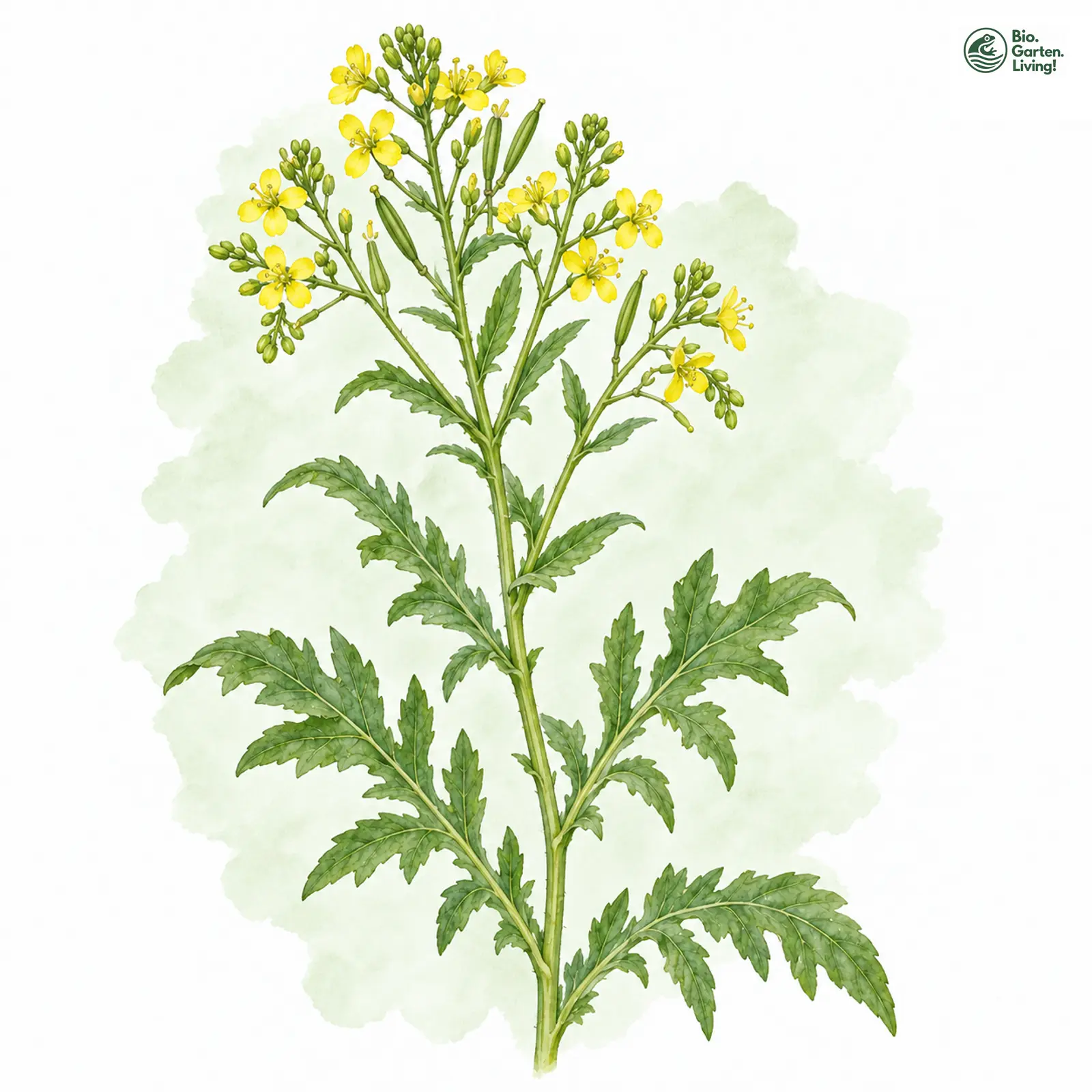 Aquarellzeichnung: Meerrettich-Sumpfkresse (Rorippa armoracioides)