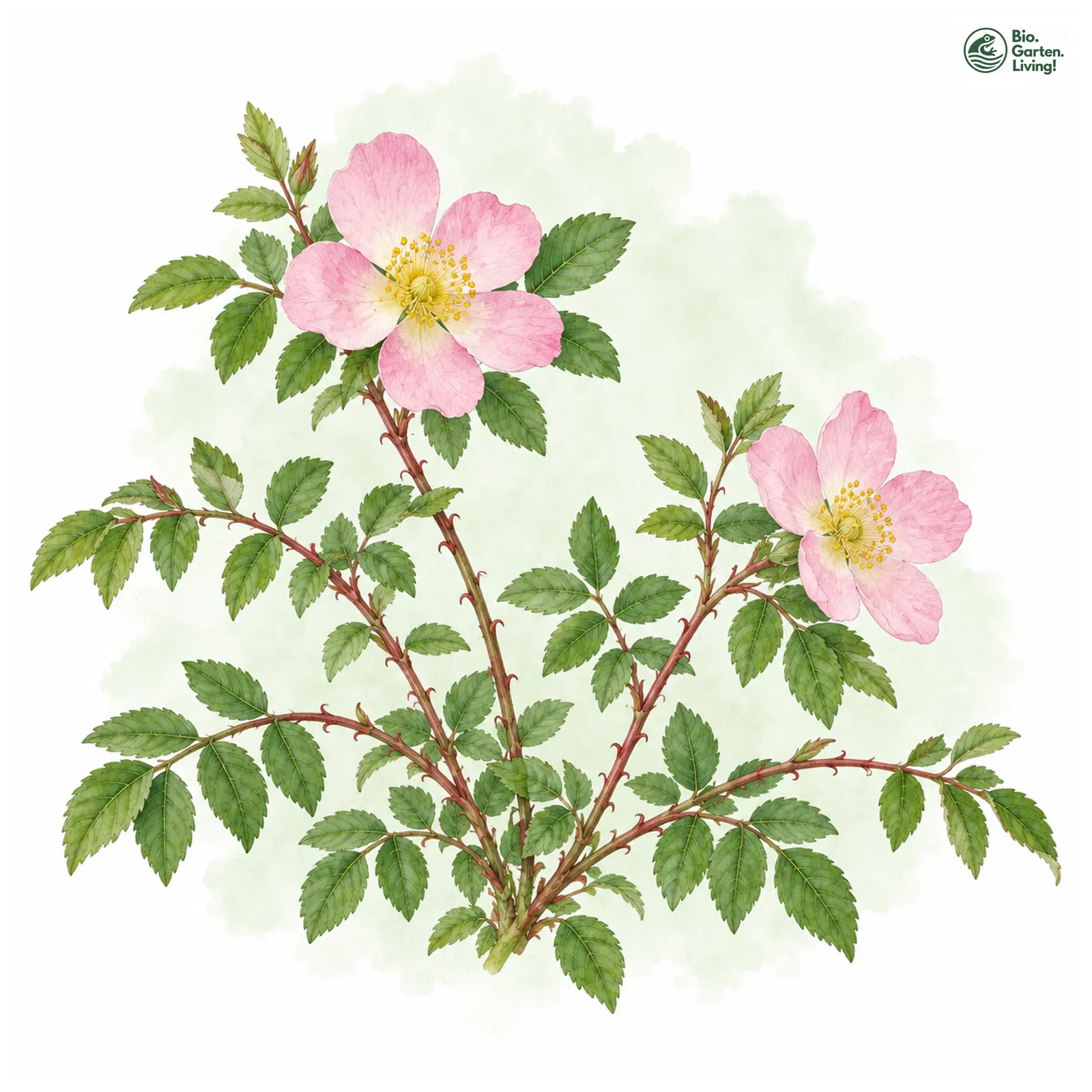Aquarellzeichnung: Sandrose (Rosa carolina)