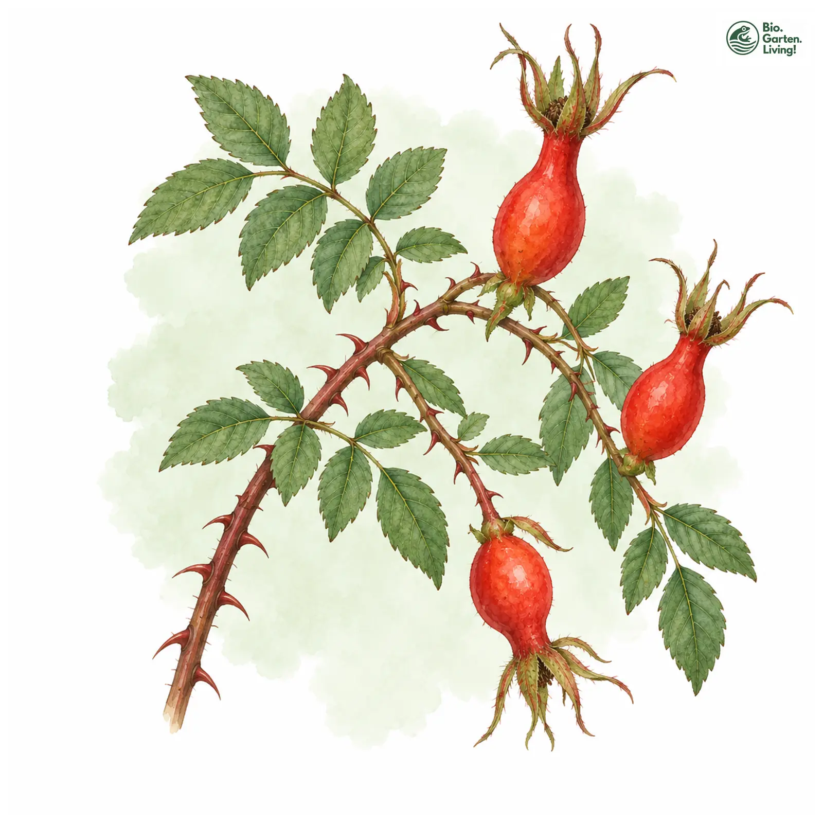 Aquarellzeichnung: Rote Büschelrose (Rosa moyesii)