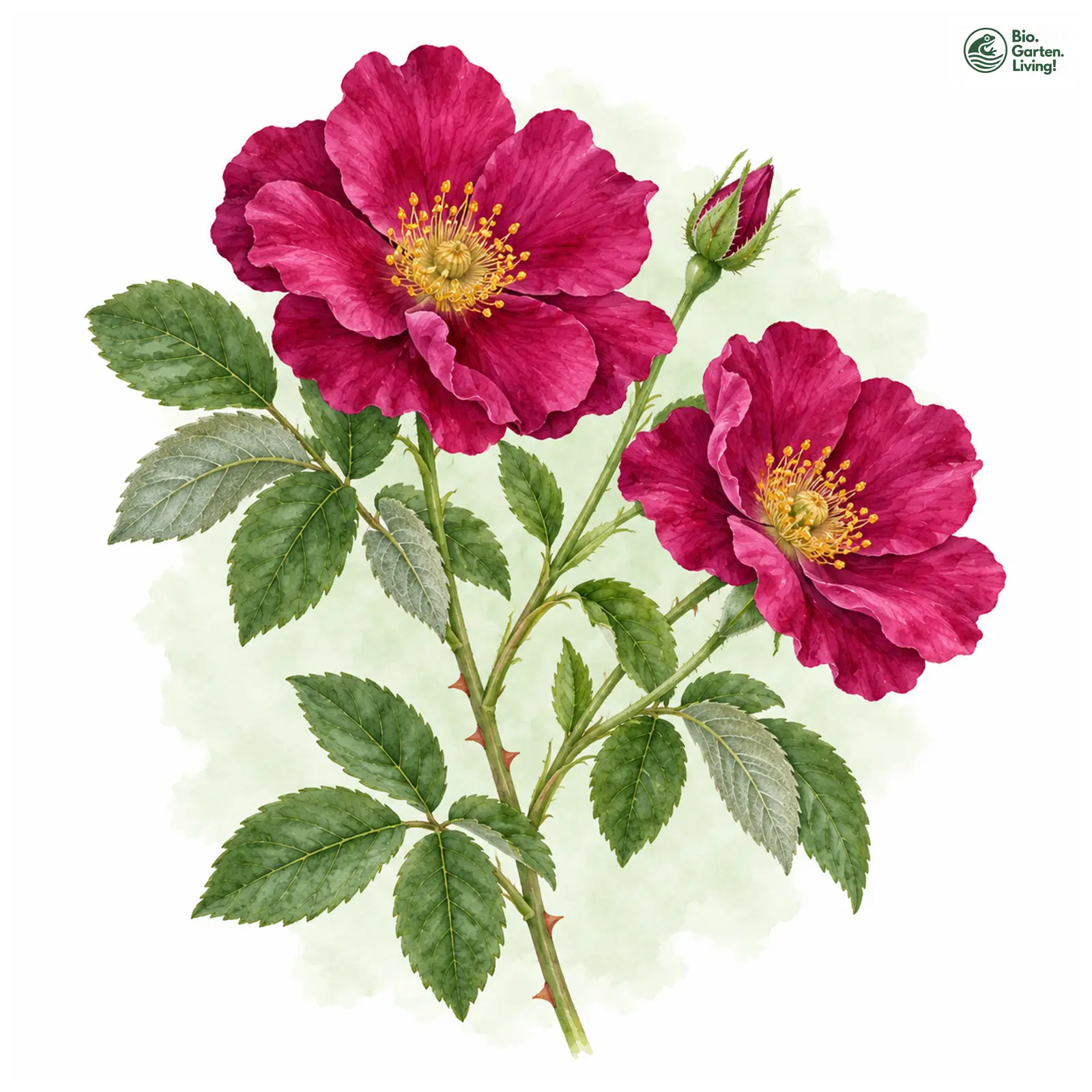 Aquarellzeichnung: Frankfurter Rose (Rosa × francofurtana)